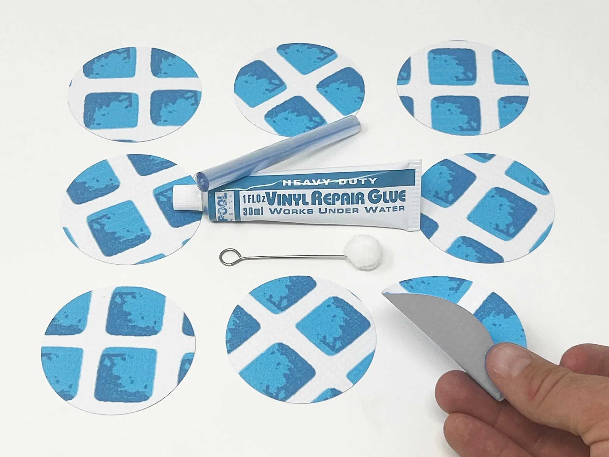 All-in-One Repair Kit for Above-Ground Pools | Fast, Underwater-Capable Peel-and-Stick OR Adhesive Glue-Down Vinyl Patches & for Easy Set and Frame Pools