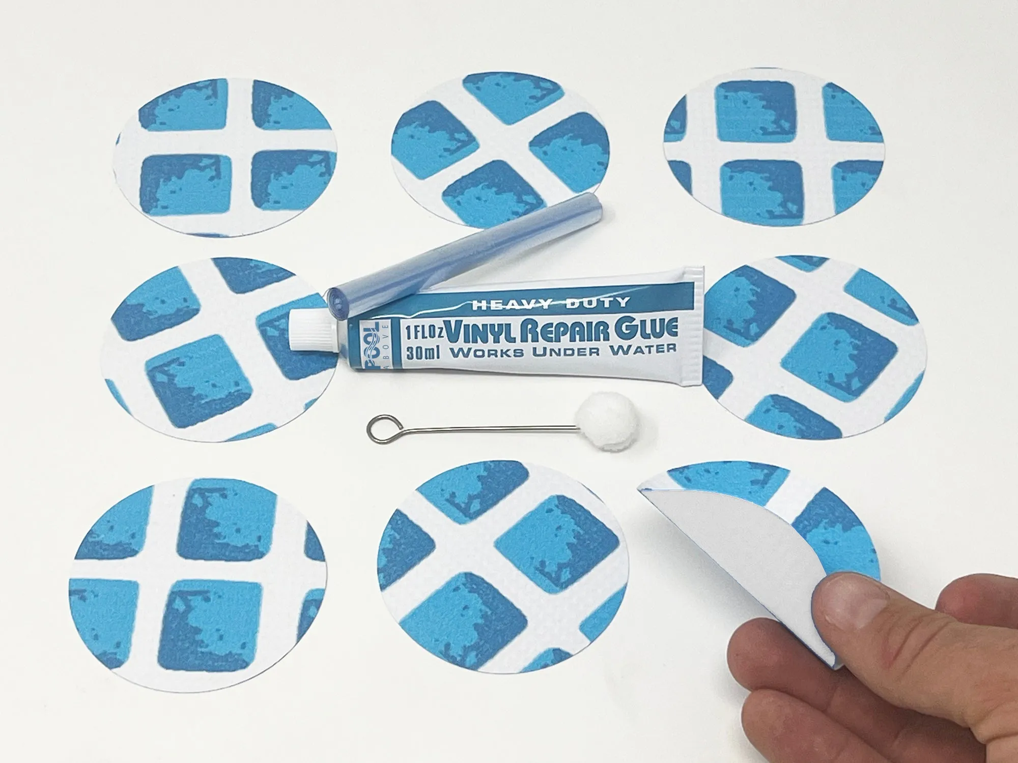 All-in-One Repair Kit for Above-Ground Pools | Fast, Underwater-Capable Peel-and-Stick OR Adhesive Glue-Down Vinyl Patches & for Easy Set and Frame Pools