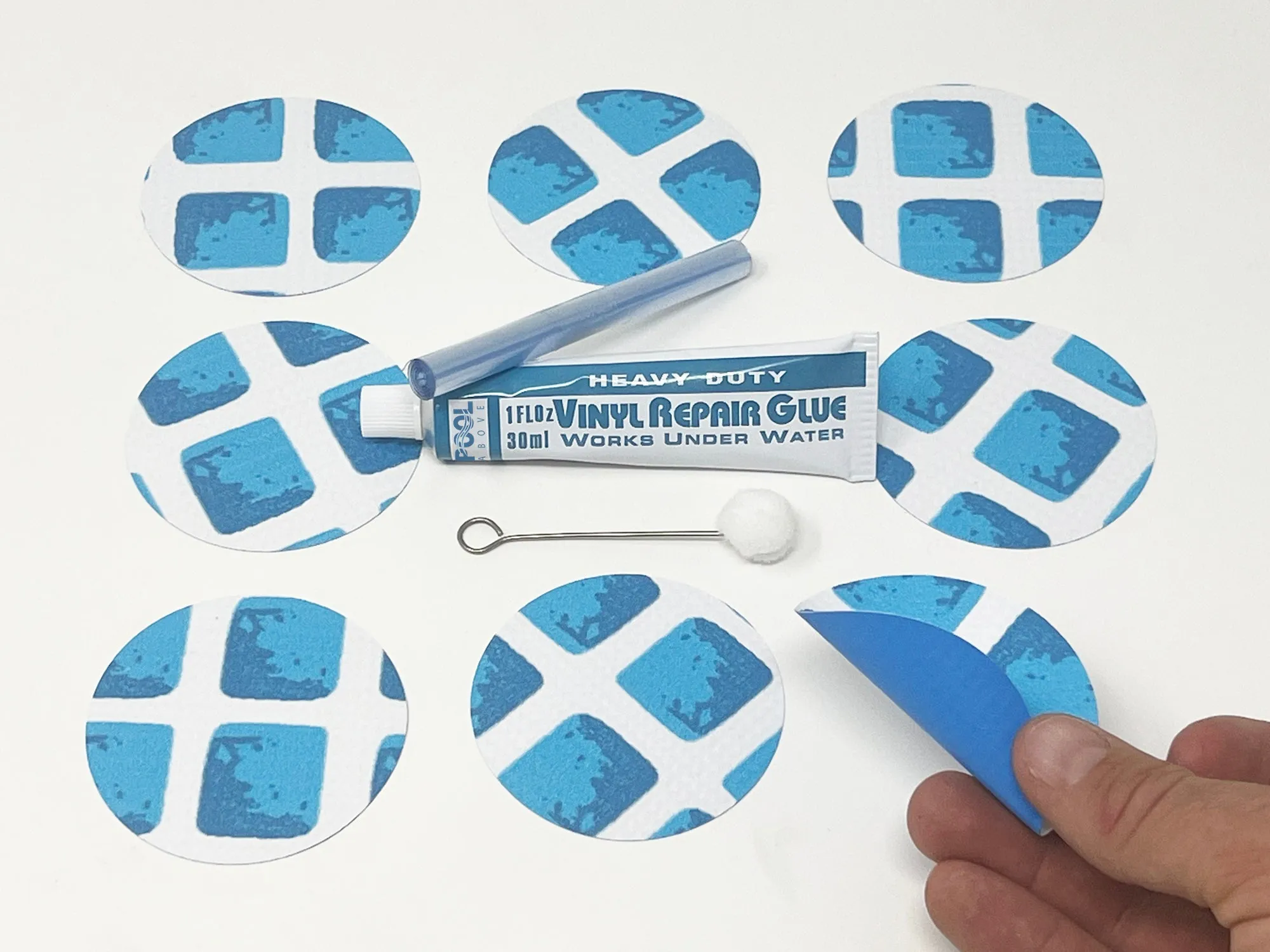 All-in-One Repair Kit for Above-Ground Pools | Fast, Underwater-Capable Peel-and-Stick OR Adhesive Glue-Down Vinyl Patches & for Easy Set and Frame Pools