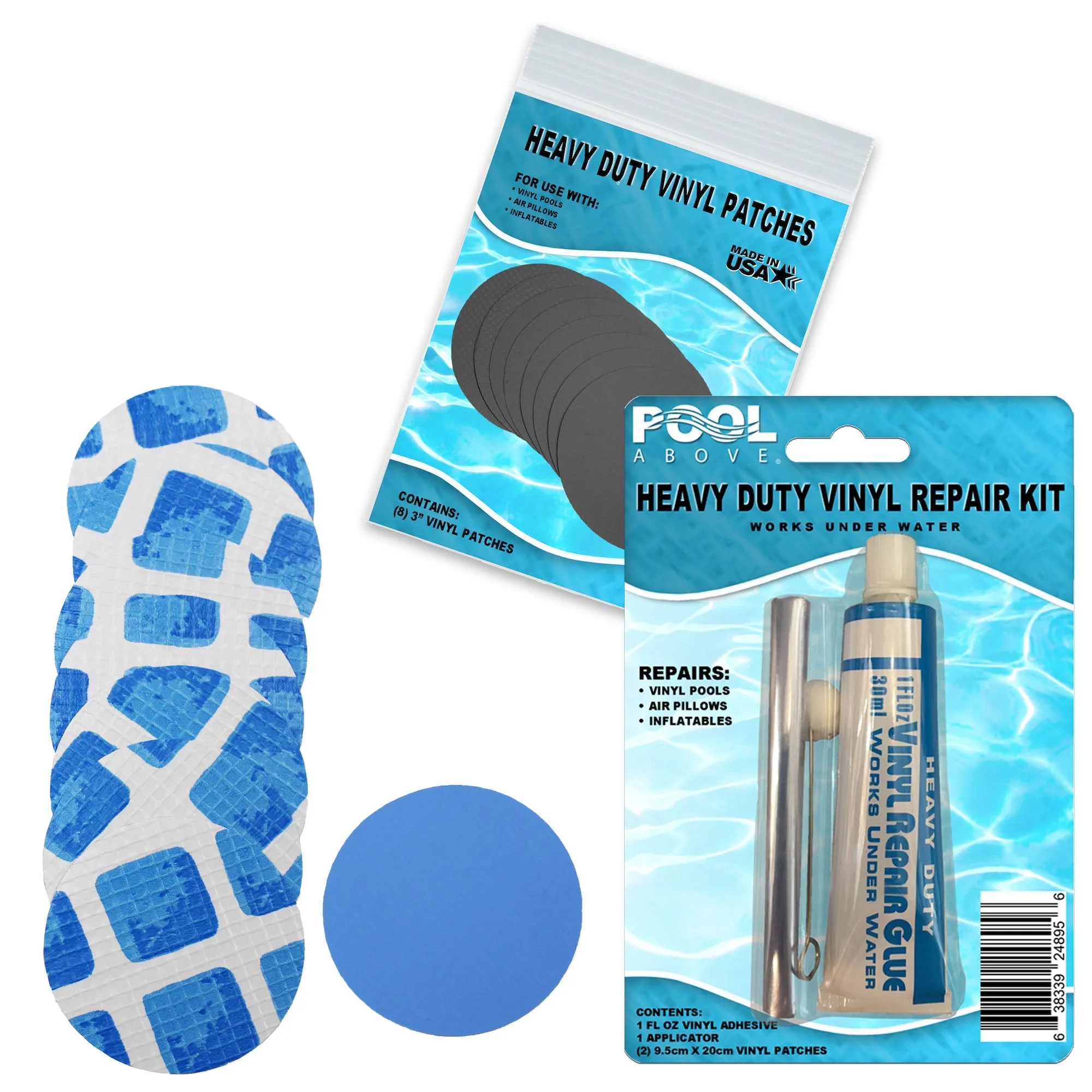 All-in-One Repair Kit for Above-Ground Pools | Fast, Underwater-Capable Peel-and-Stick OR Adhesive Glue-Down Vinyl Patches & for Easy Set and Frame Pools