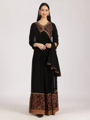 Black Floral Yoke Anarkali Gown with Embellished Details