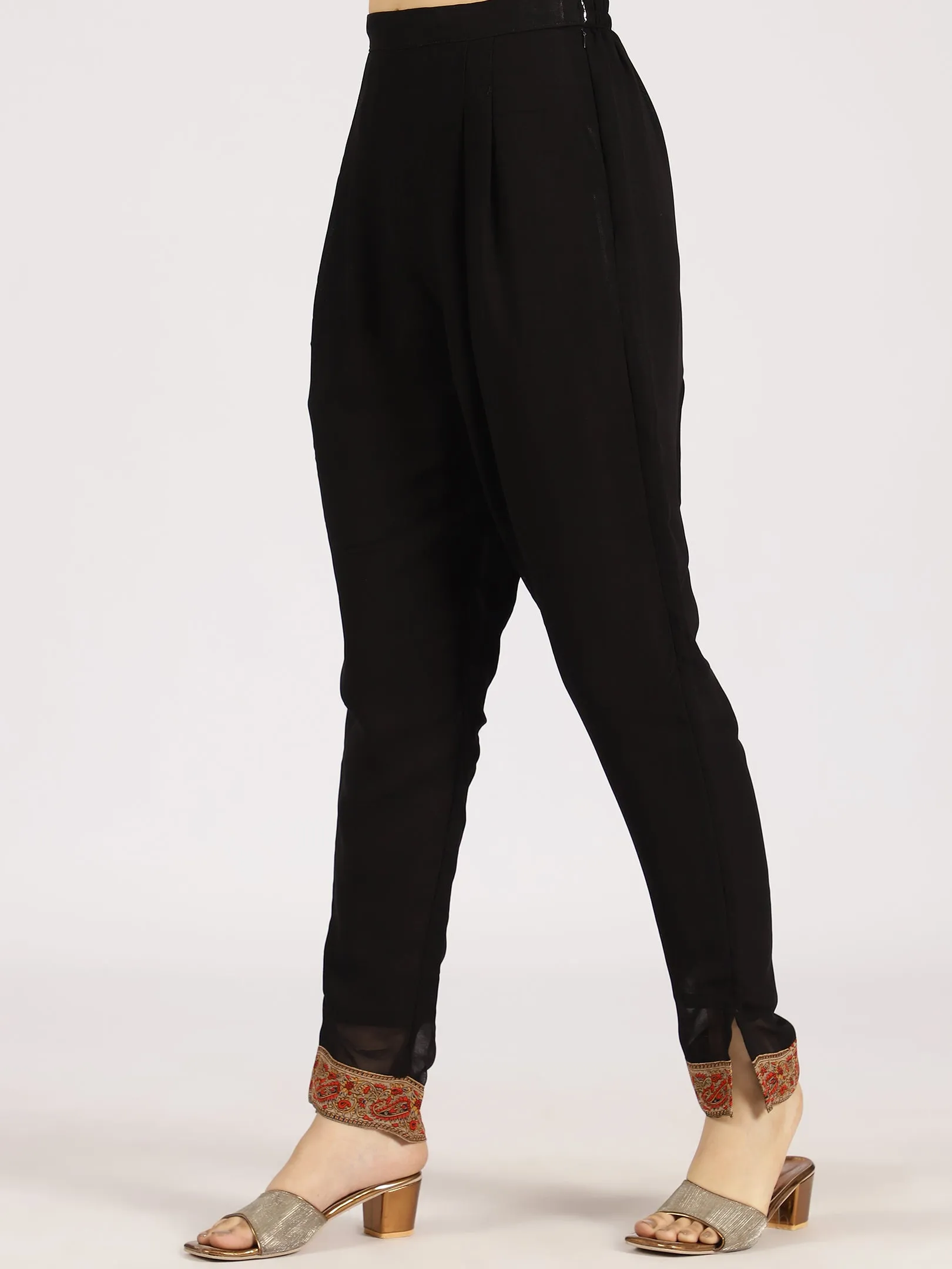 Black Floral Yoke Anarkali Gown with Embellished Details