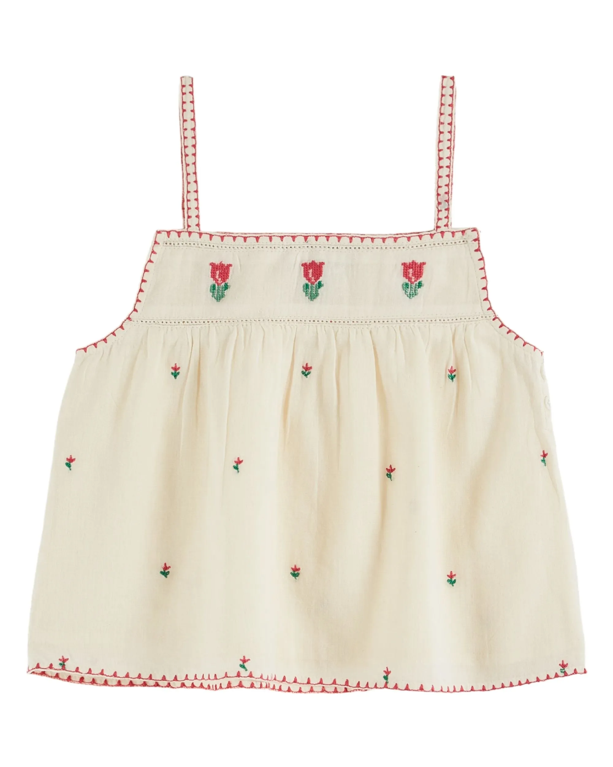 Cross Stitch Tulips Strap Top in Ecru