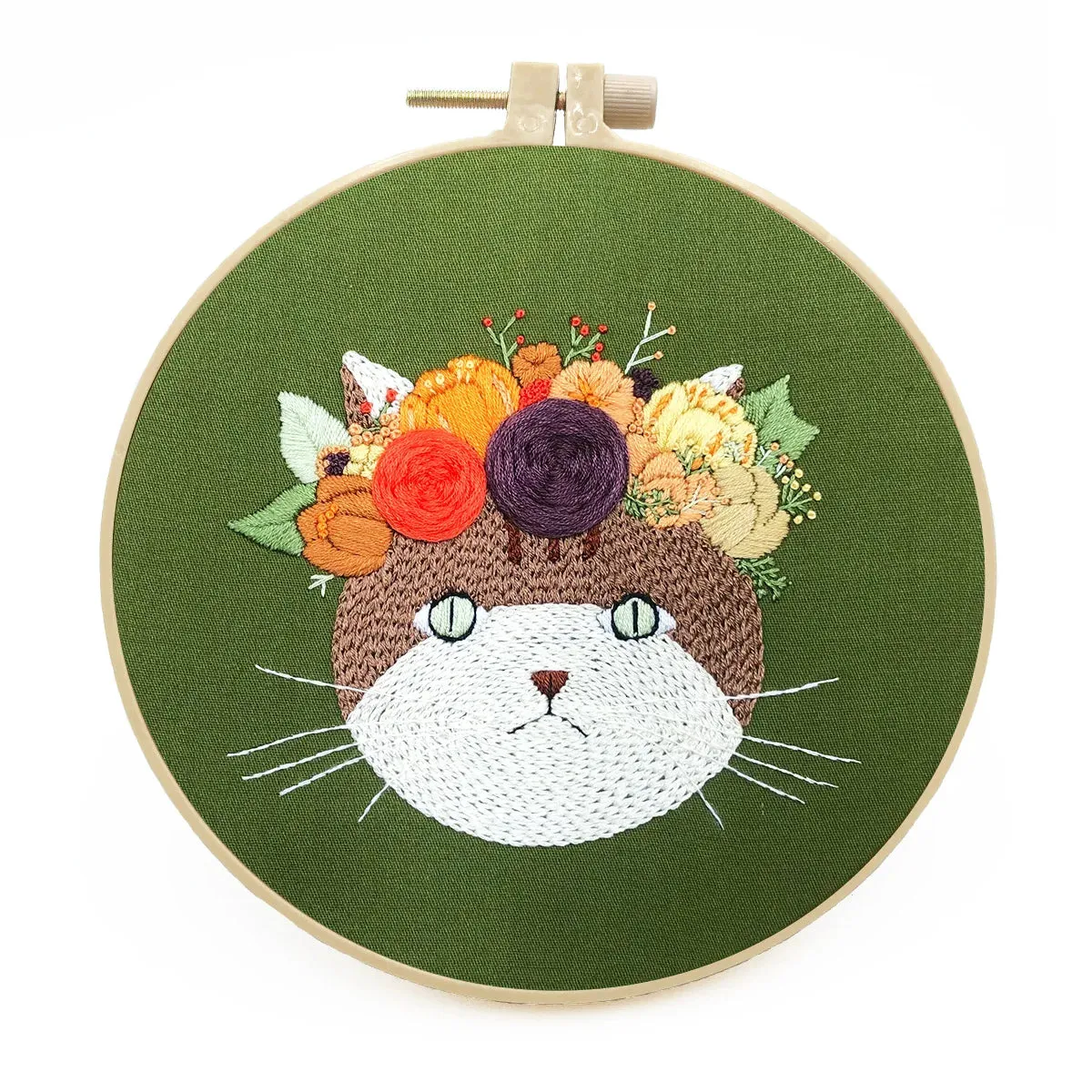 DIY Cat Embroidery Starter Kit with Hoops & Threads for Beginners