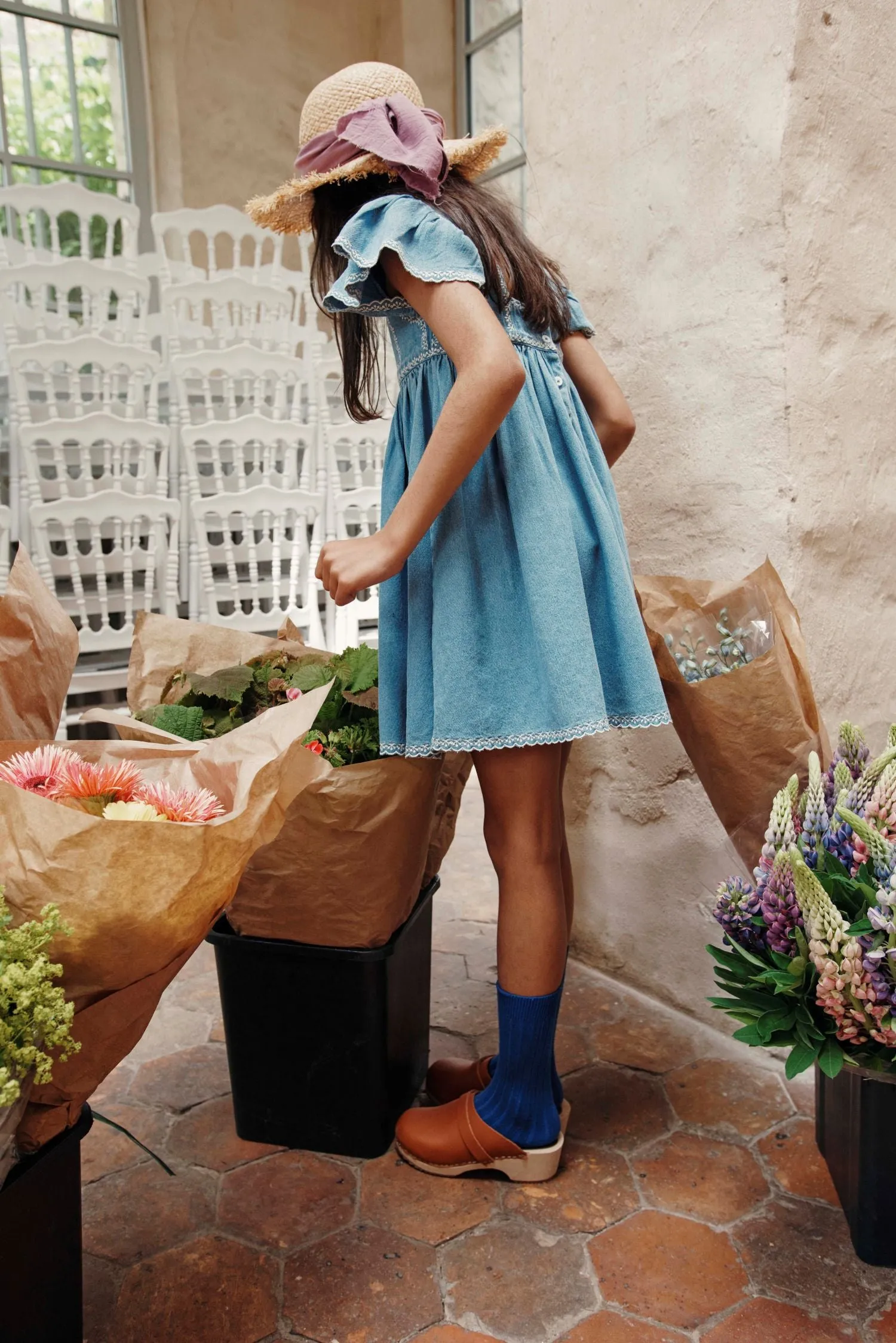 Embroidered Dress in Denim