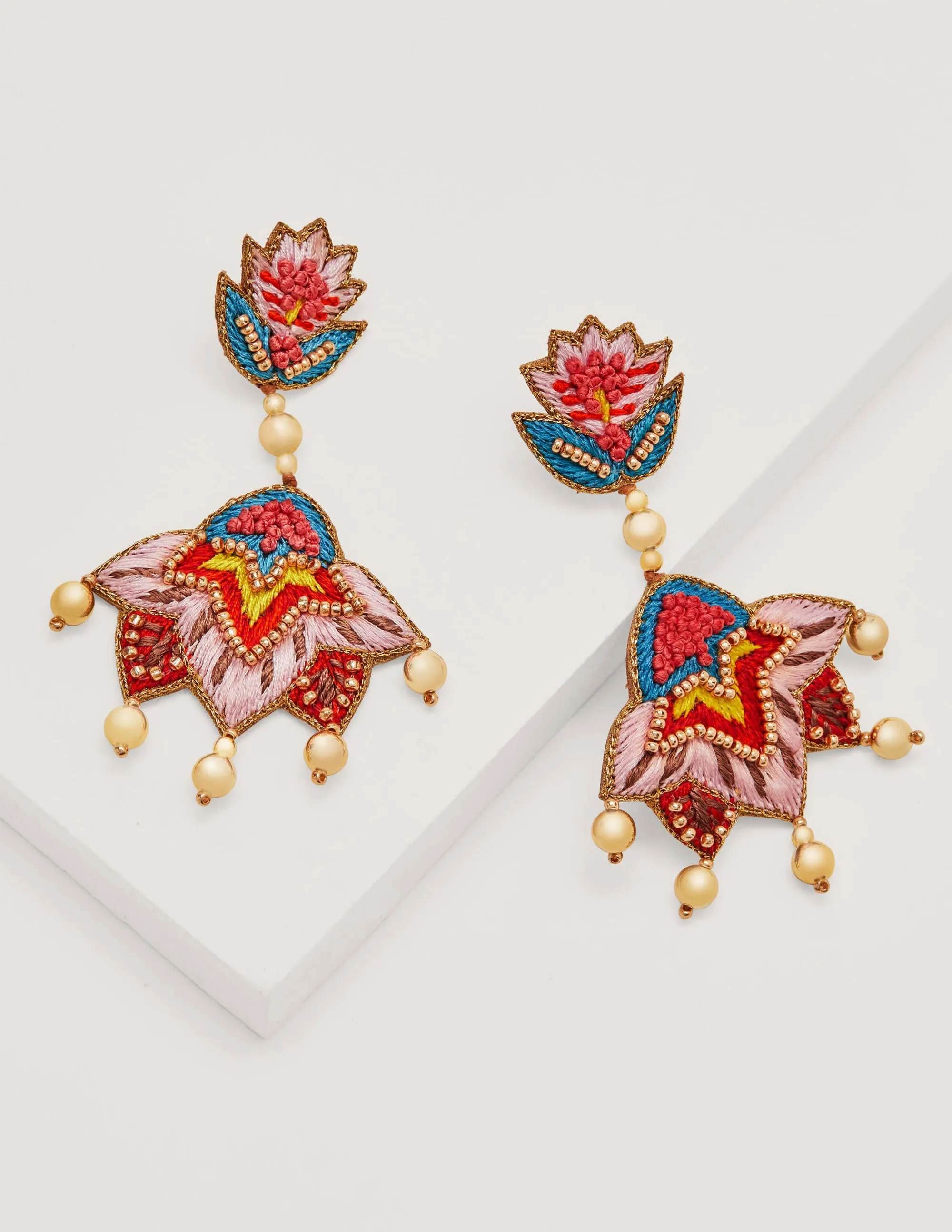 Embroidered Earrings-Multi Flower