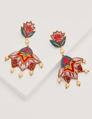 Embroidered Earrings-Multi Flower