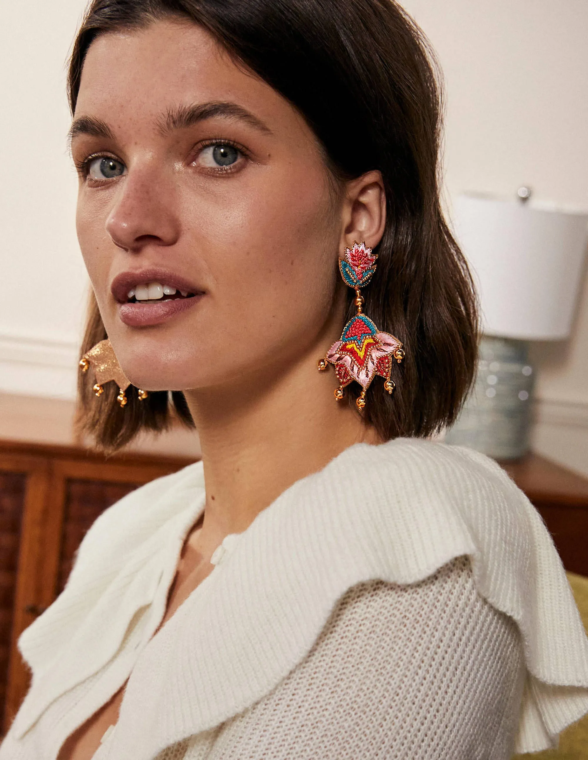 Embroidered Earrings-Multi Flower