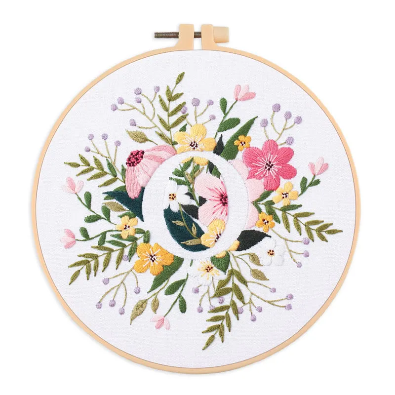 Floral Alphabet Hand Embroidery DIY Kit 20cm