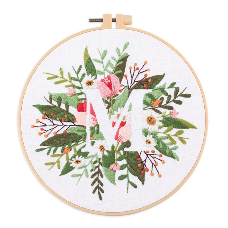 Floral Alphabet Hand Embroidery DIY Kit 20cm