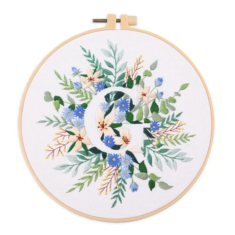 Floral Alphabet Hand Embroidery DIY Kit 20cm