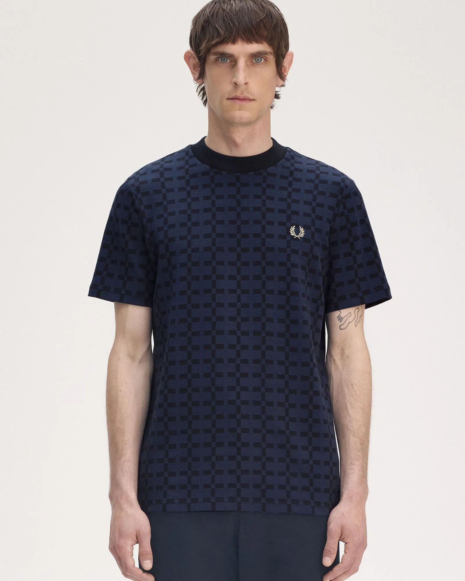Fred Perry Geometric Jacquard T Shirt - Navy