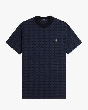 Fred Perry Geometric Jacquard T Shirt - Navy