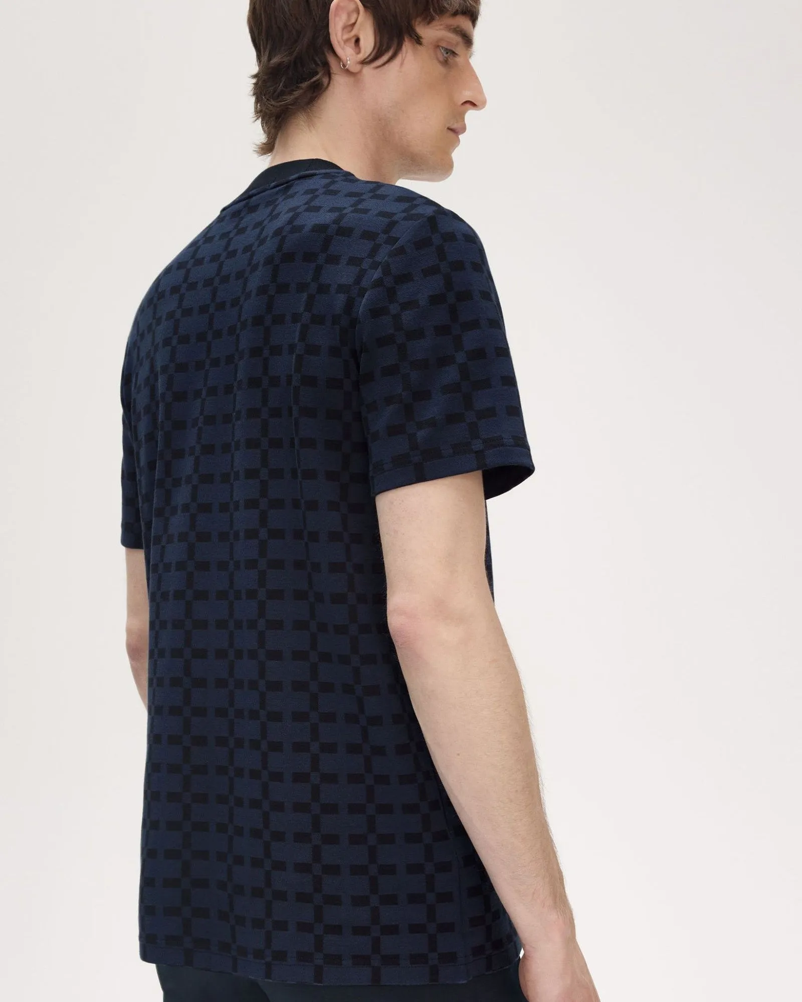 Fred Perry Geometric Jacquard T Shirt - Navy