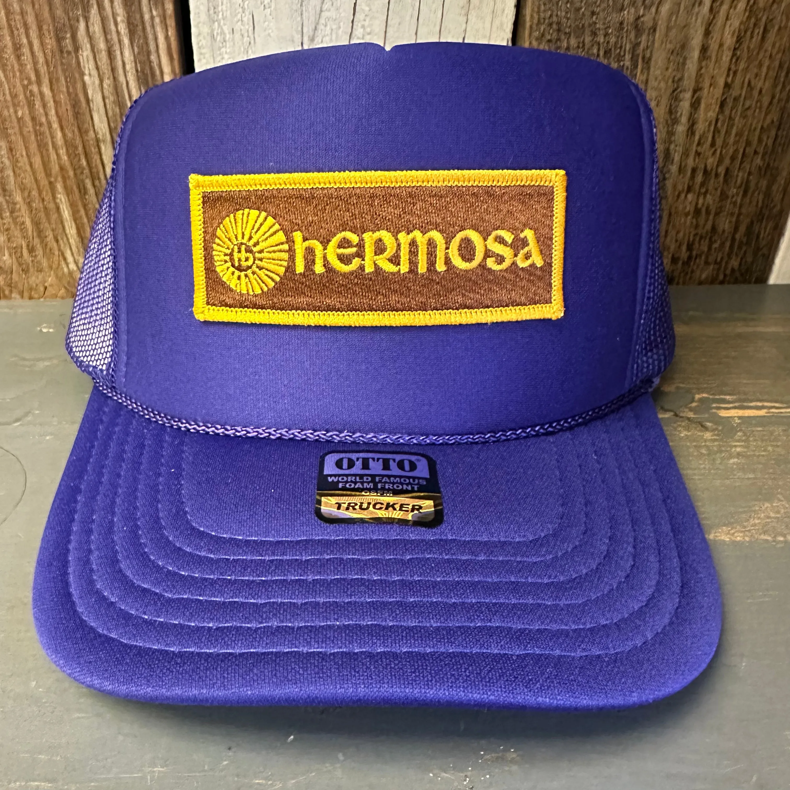 Hermosa Beach AS REAL AS THE STREETS High Crown Trucker Hat - Purple