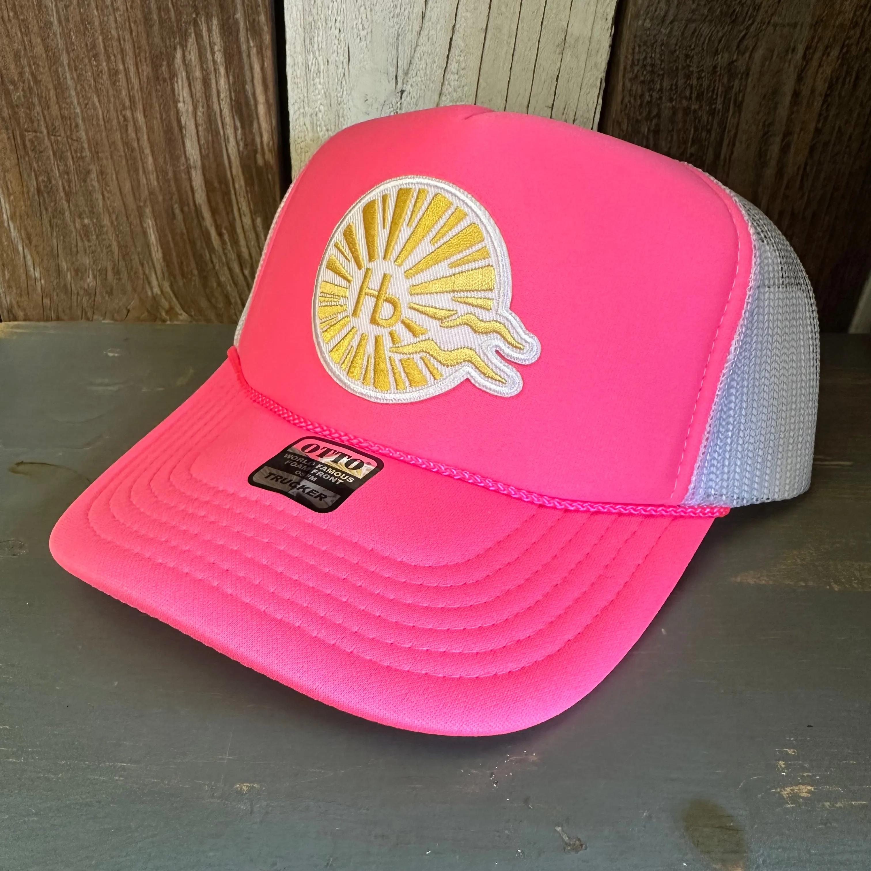 Hermosa Beach CLASSIC LOGO Trucker Hat - Neon Pink/White