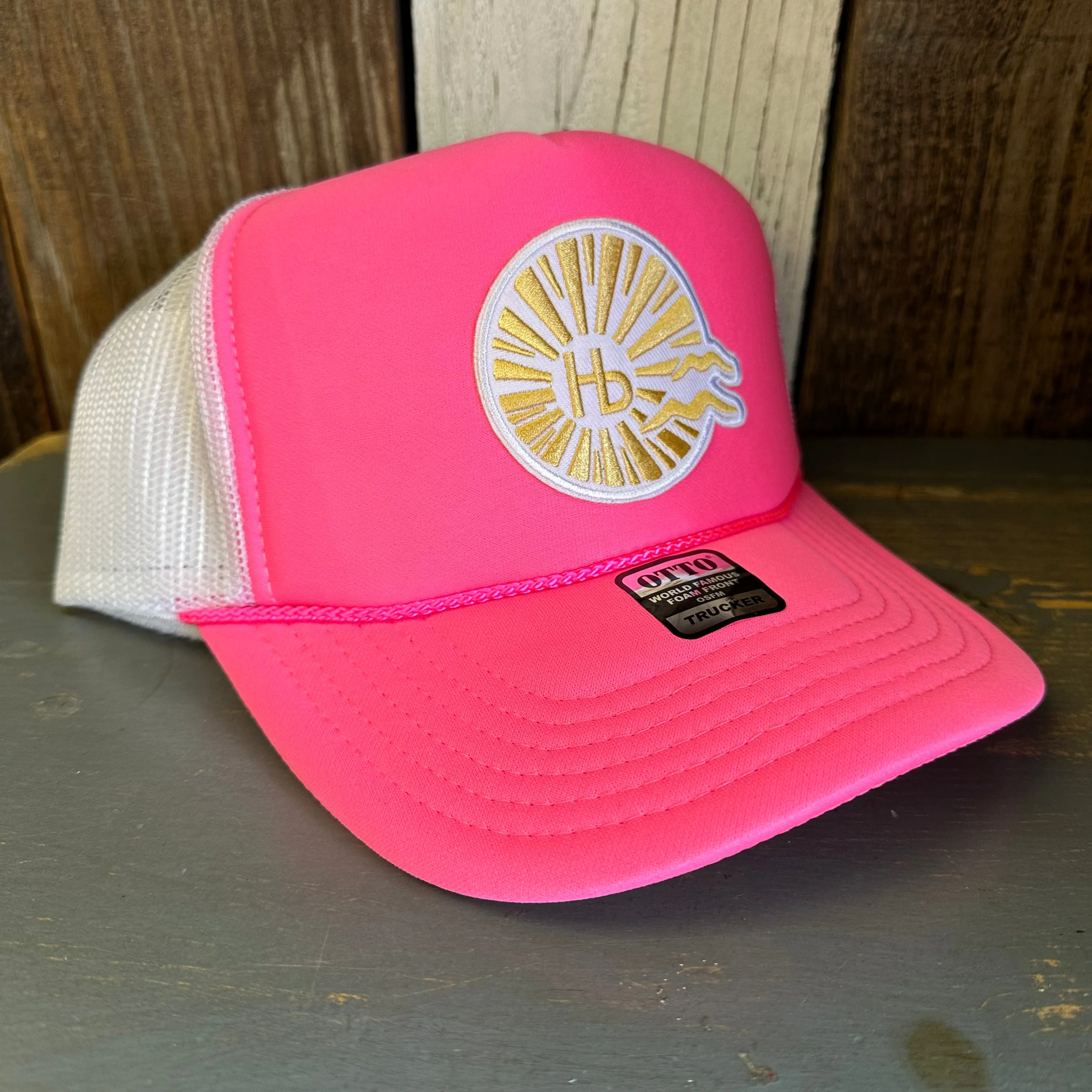 Hermosa Beach CLASSIC LOGO Trucker Hat - Neon Pink/White