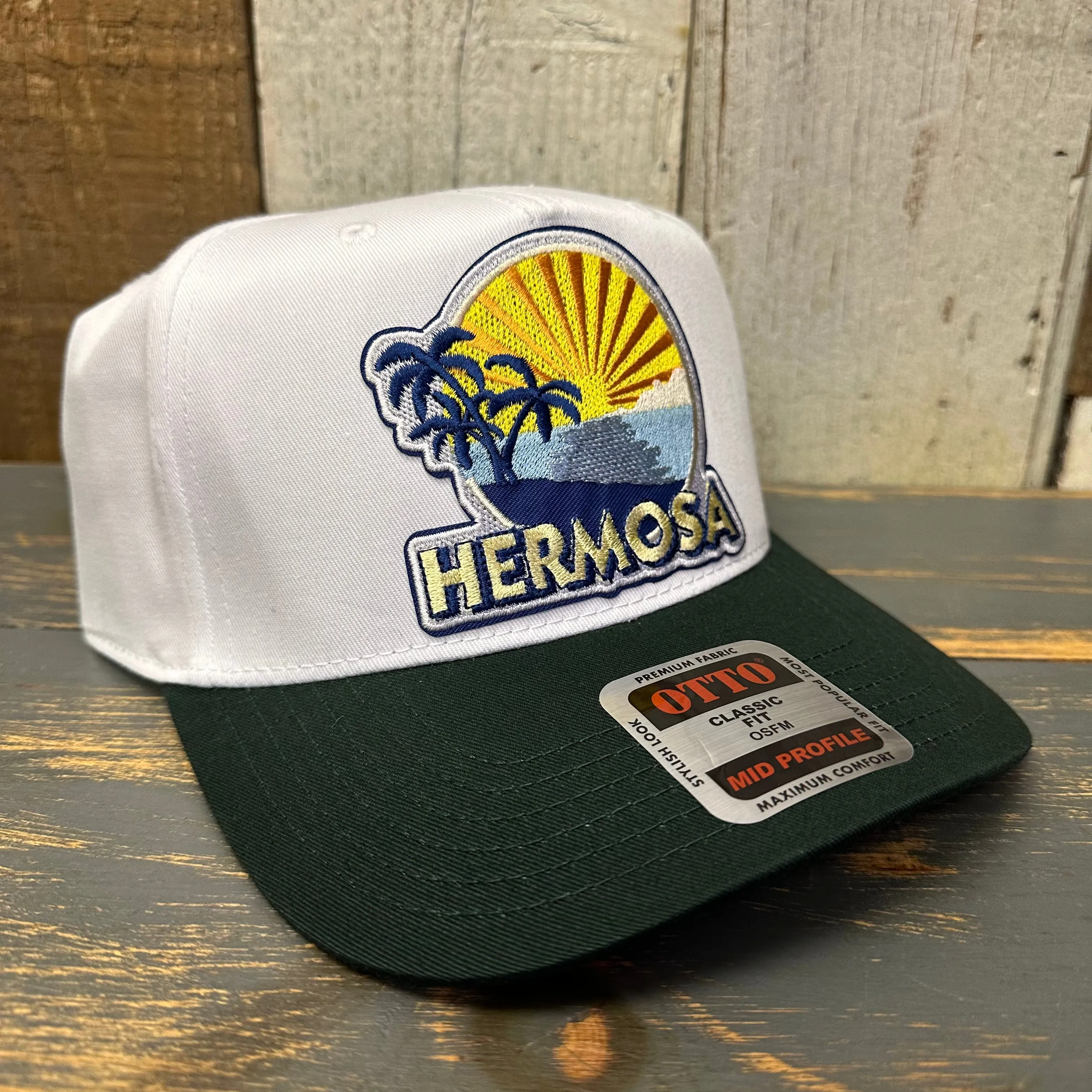 Hermosa Beach FIESTA 5 Panel Mid Profile Baseball Cap - Dark Green/White
