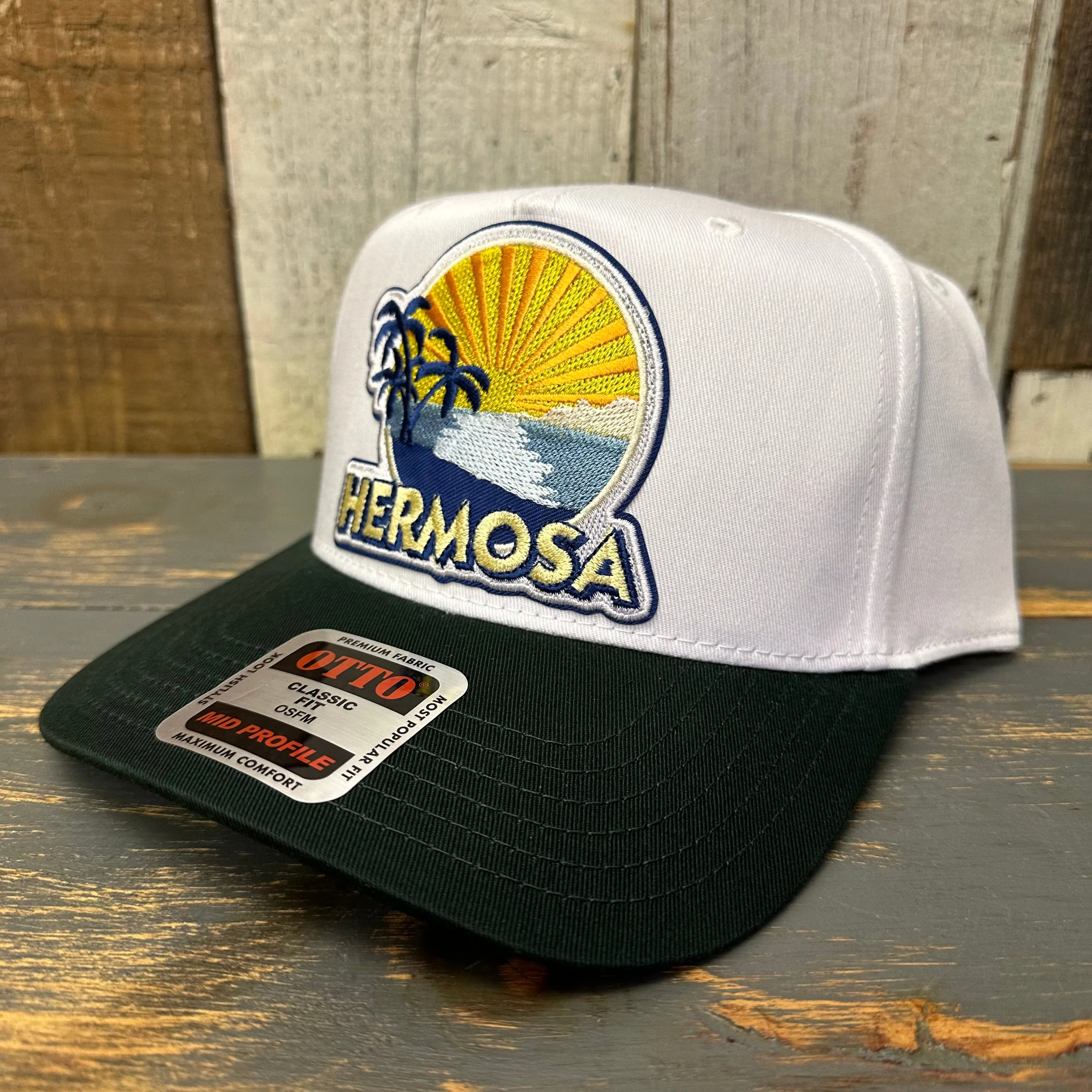 Hermosa Beach FIESTA 5 Panel Mid Profile Baseball Cap - Dark Green/White