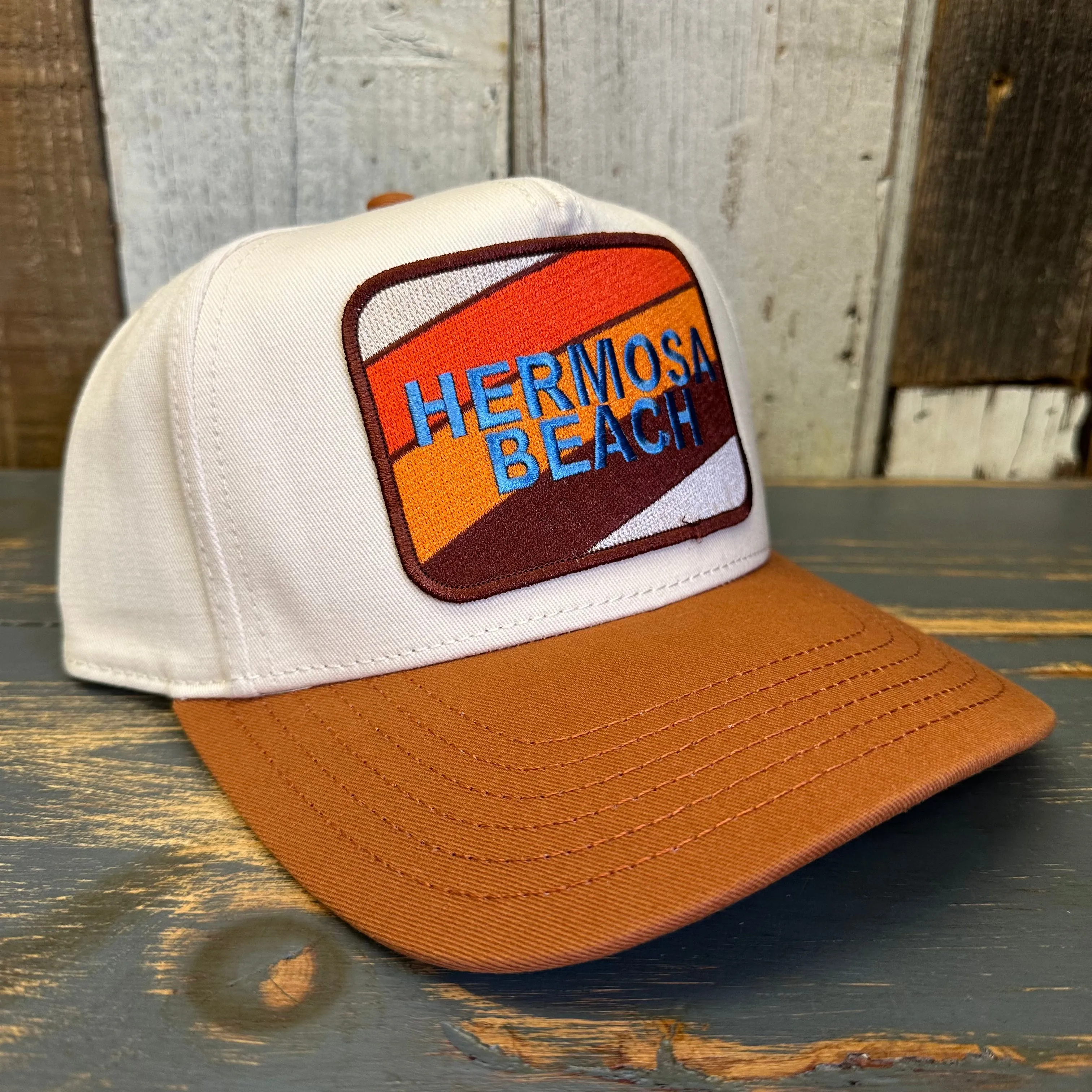 Hermosa Beach GOLF CARTS & YOGA PANTS 5 Panel Mid Profile Cap - Rust Brown/Natural