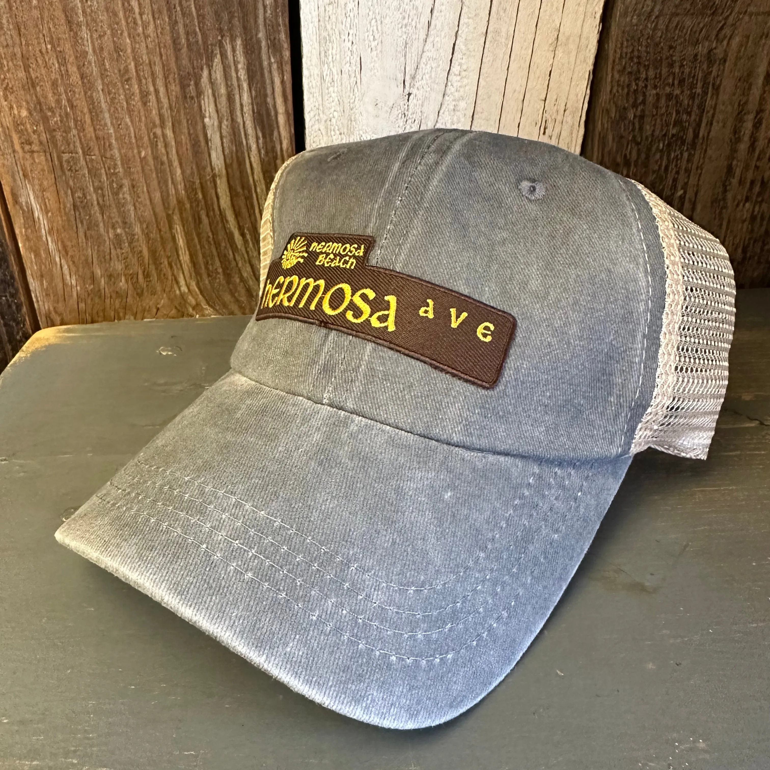Hermosa Beach HERMOSA AVE 6 Panel Low Profile Mesh Hat - Light Grey/Khaki