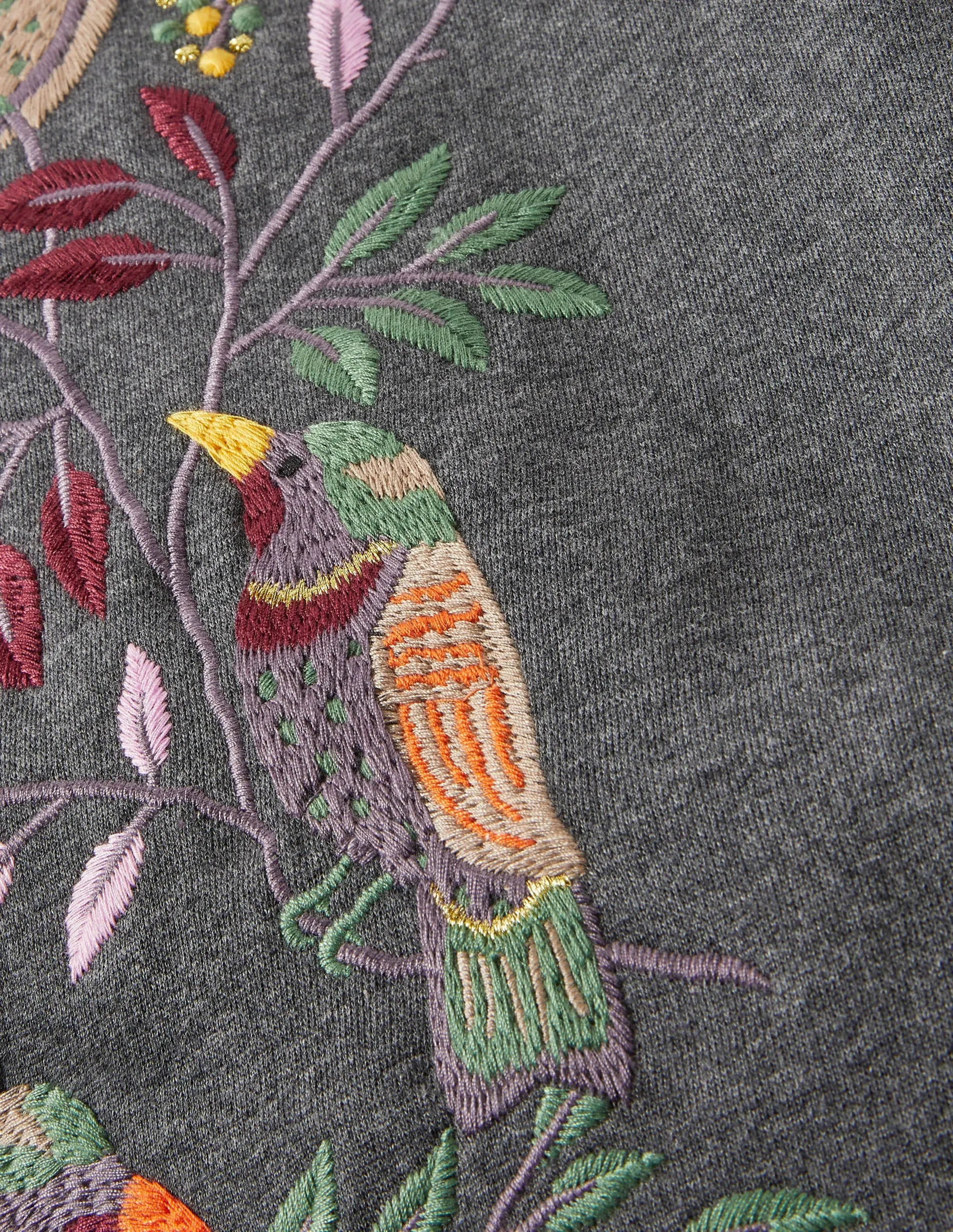 Interest Sweatshirt-Charcoal Marl Bird Embroidery