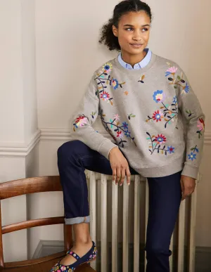Interest Sweatshirt-Grey Marl, Multi Embroidery