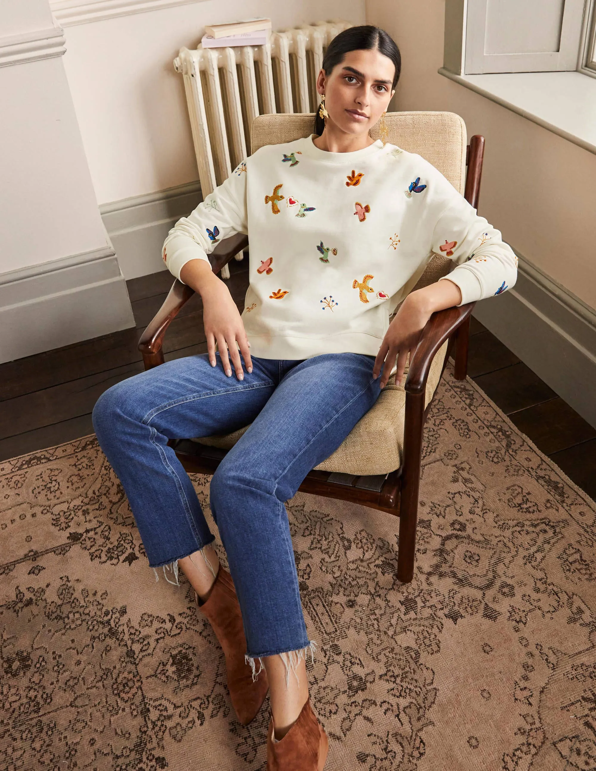 Interest Sweatshirt-Ivory, Multi Embroidery