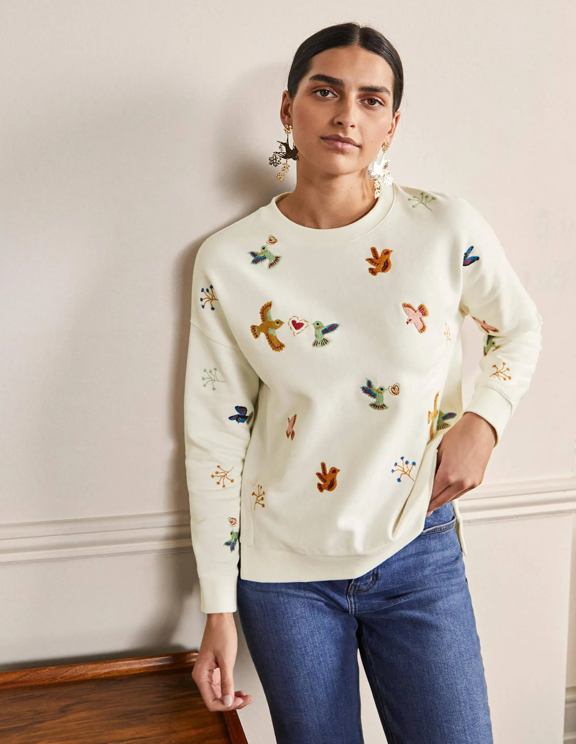 Interest Sweatshirt-Ivory, Multi Embroidery