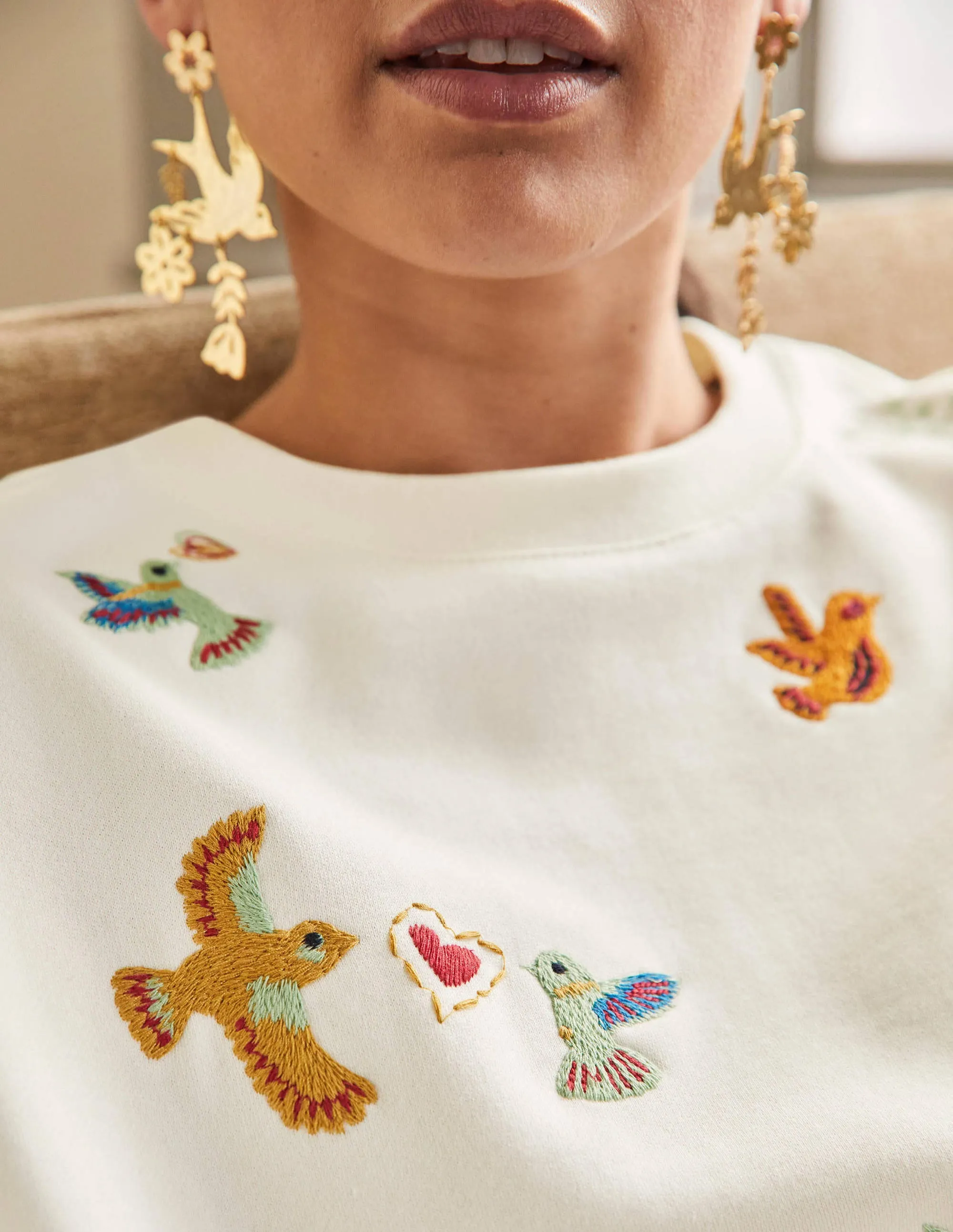 Interest Sweatshirt-Ivory, Multi Embroidery