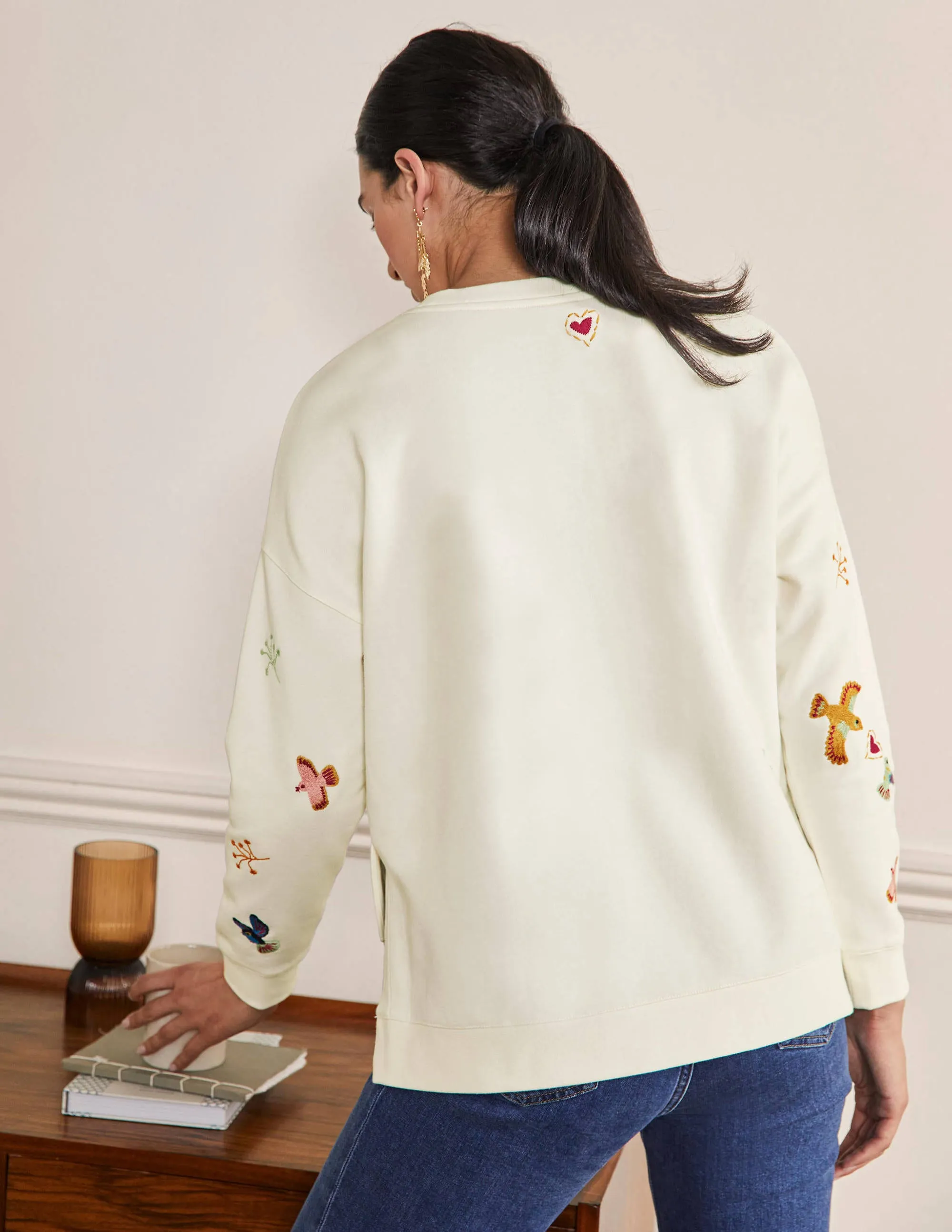 Interest Sweatshirt-Ivory, Multi Embroidery