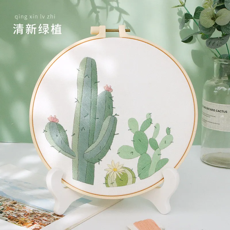 Pastel Floral Design Hand Embroidery DIY Kit 20cm