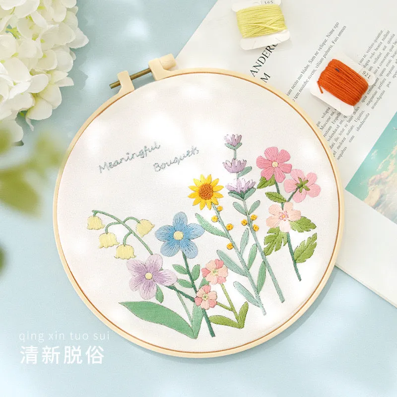 Pastel Floral Design Hand Embroidery DIY Kit 20cm