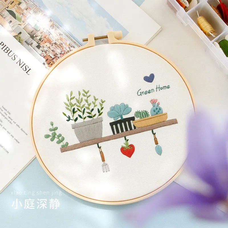 Pastel Floral Design Hand Embroidery DIY Kit 20cm