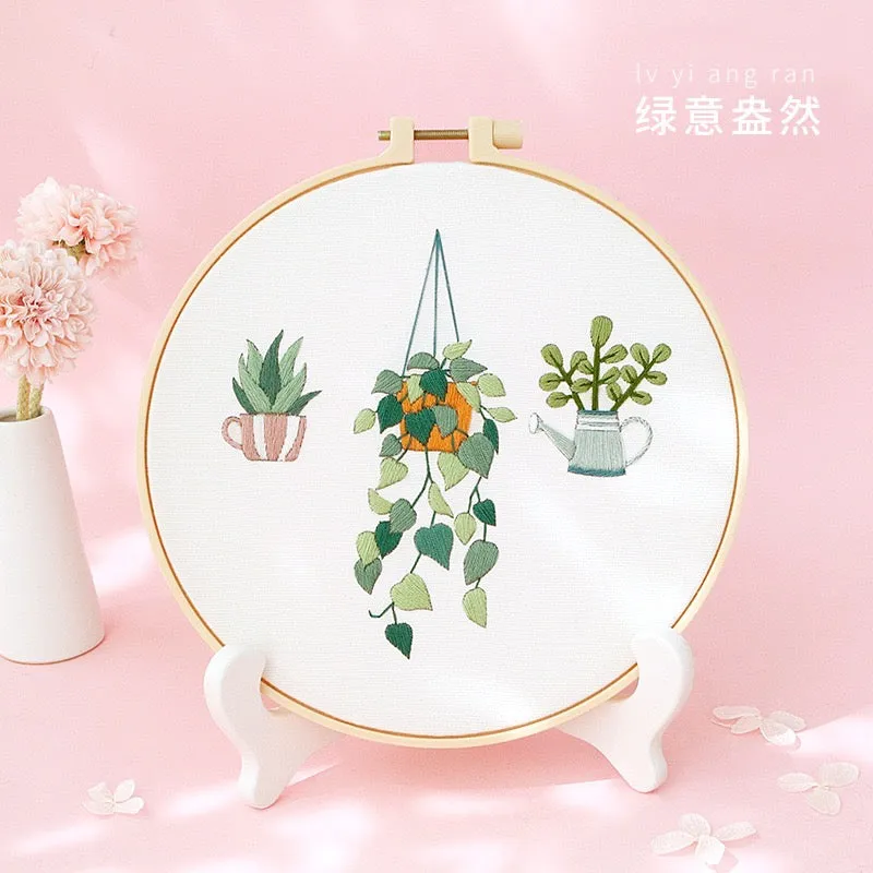 Pastel Floral Design Hand Embroidery DIY Kit 20cm