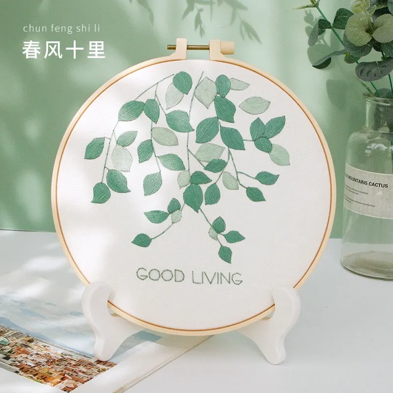 Pastel Floral Design Hand Embroidery DIY Kit 20cm