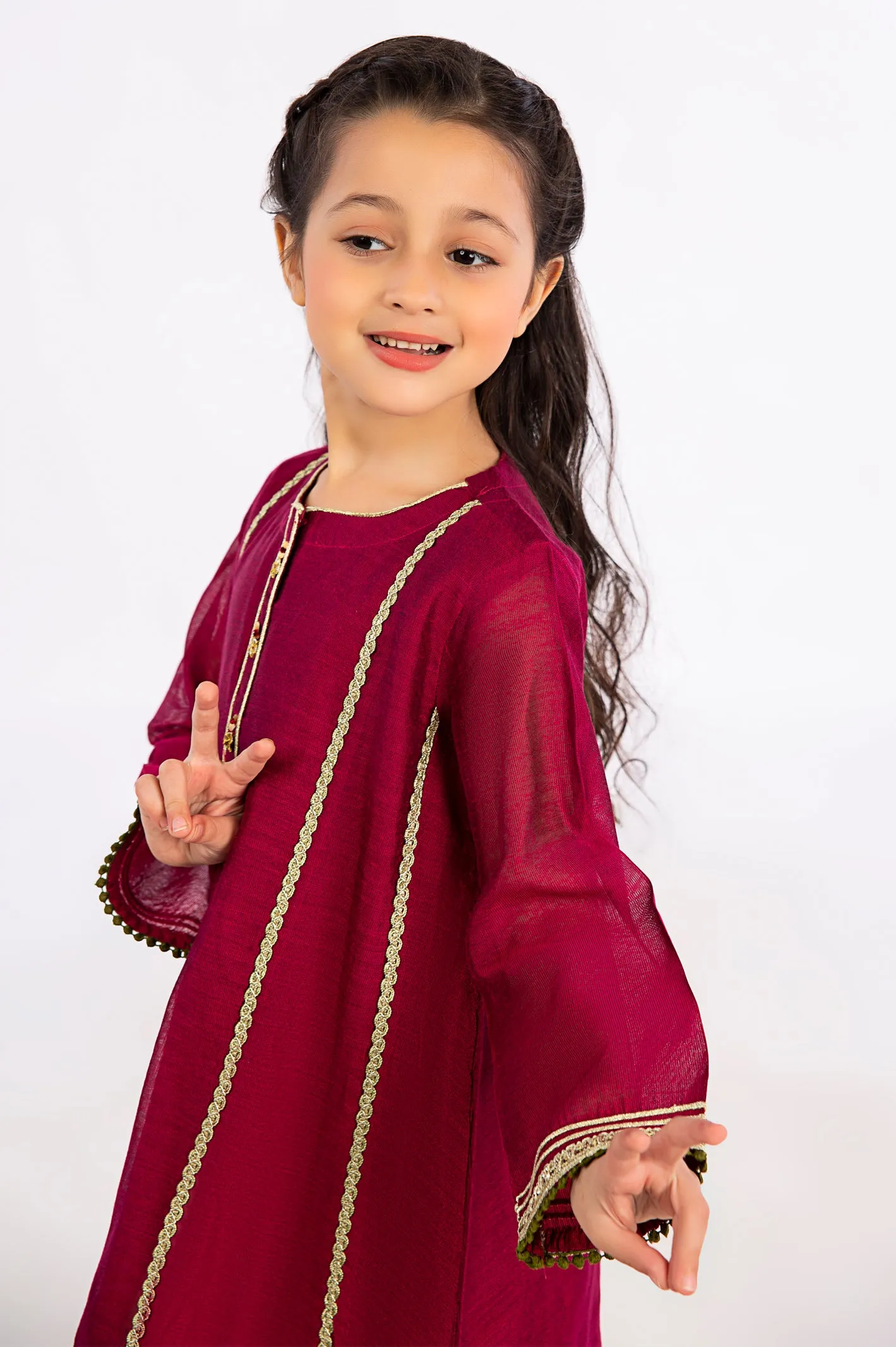 Red Khaddi Net Girls 2PC Suit
