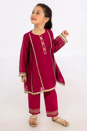 Red Khaddi Net Girls 2PC Suit