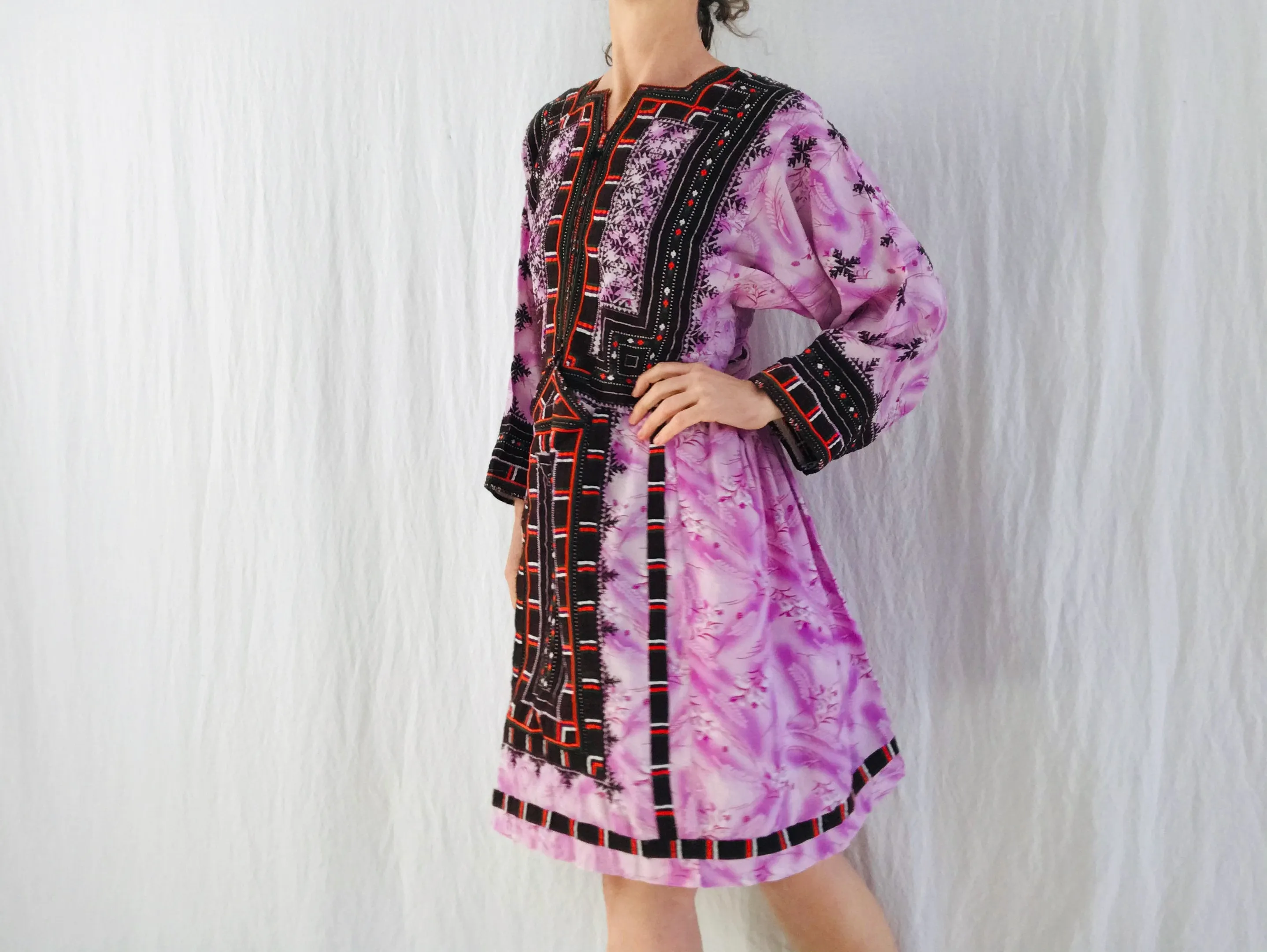 Vintage Balochi Hand-Embroidered Chiffon Dress. XS-M