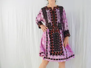 Vintage Balochi Hand-Embroidered Chiffon Dress. XS-M