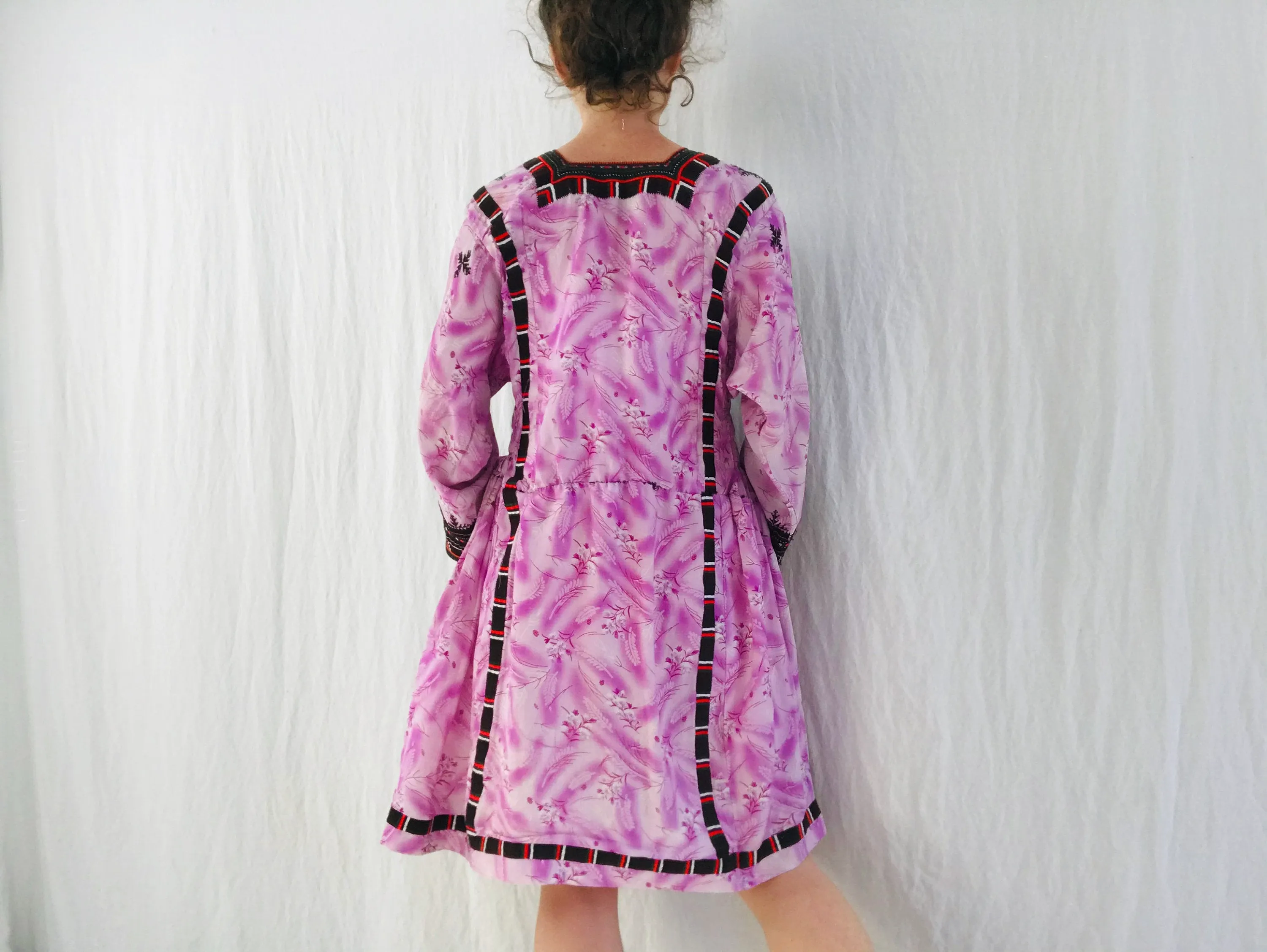 Vintage Balochi Hand-Embroidered Chiffon Dress. XS-M