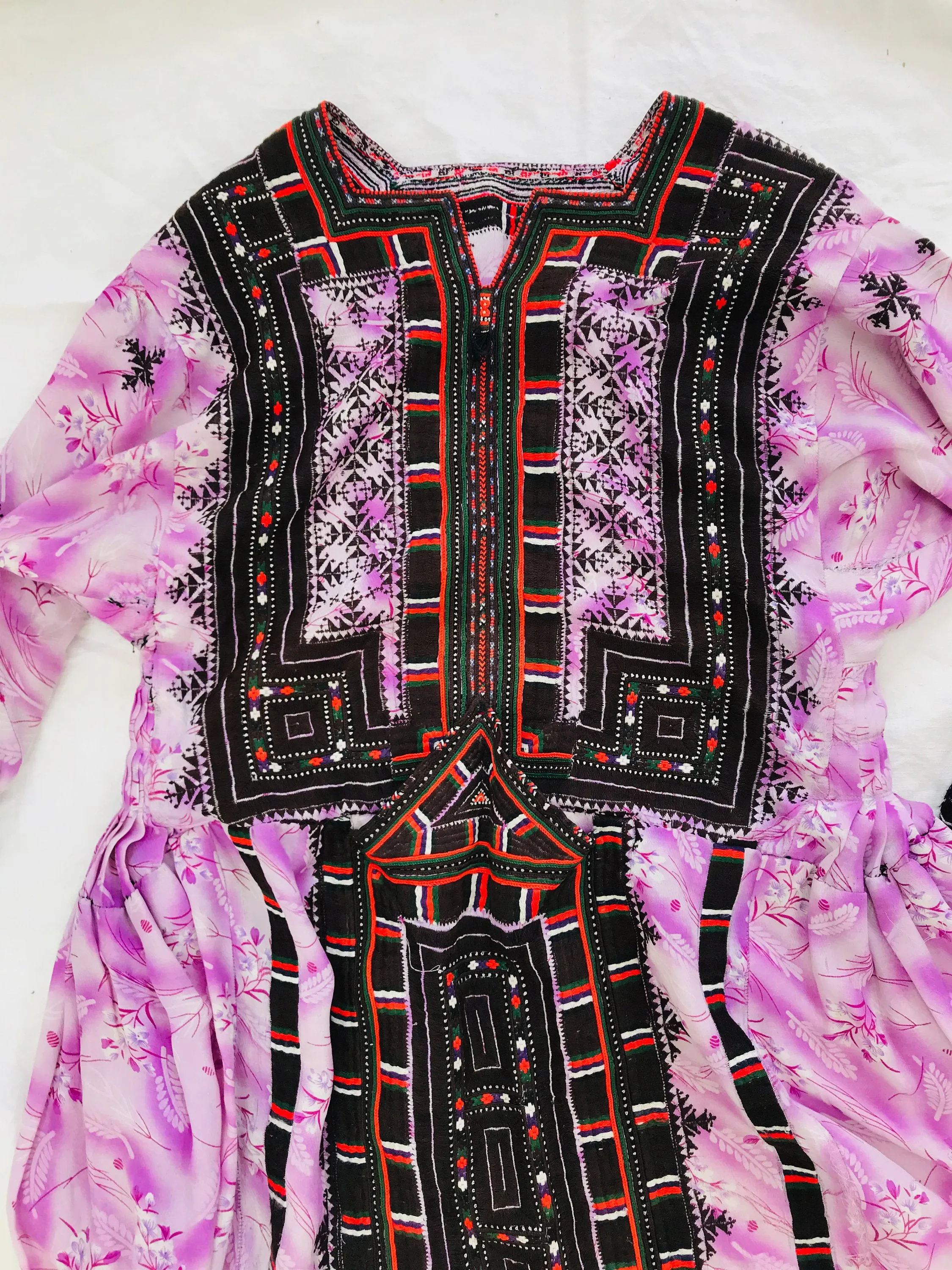 Vintage Balochi Hand-Embroidered Chiffon Dress. XS-M