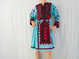 Vintage Balochi Hand-Embroidered Chiffon Dress. XS