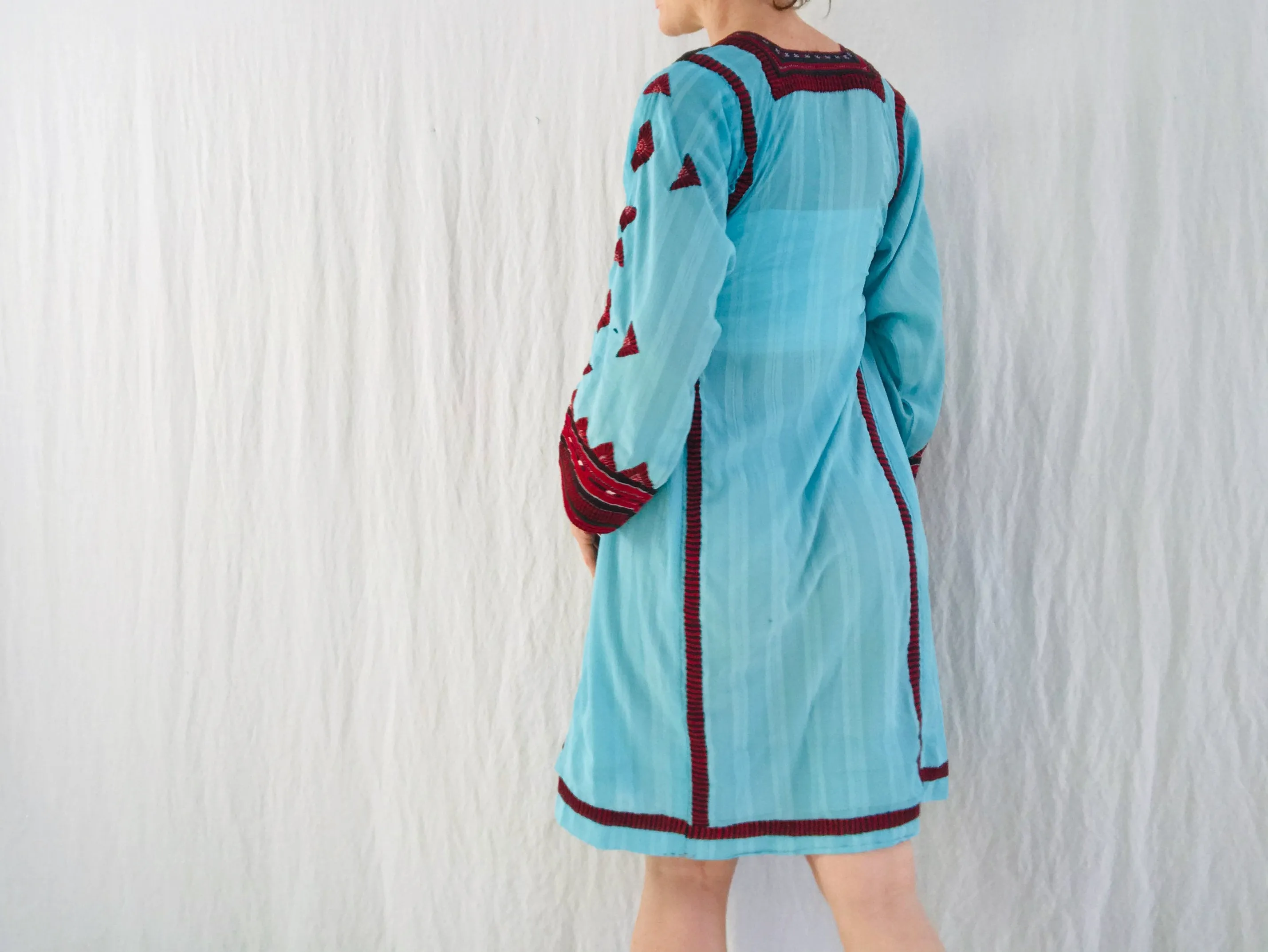 Vintage Balochi Hand-Embroidered Chiffon Dress. XS