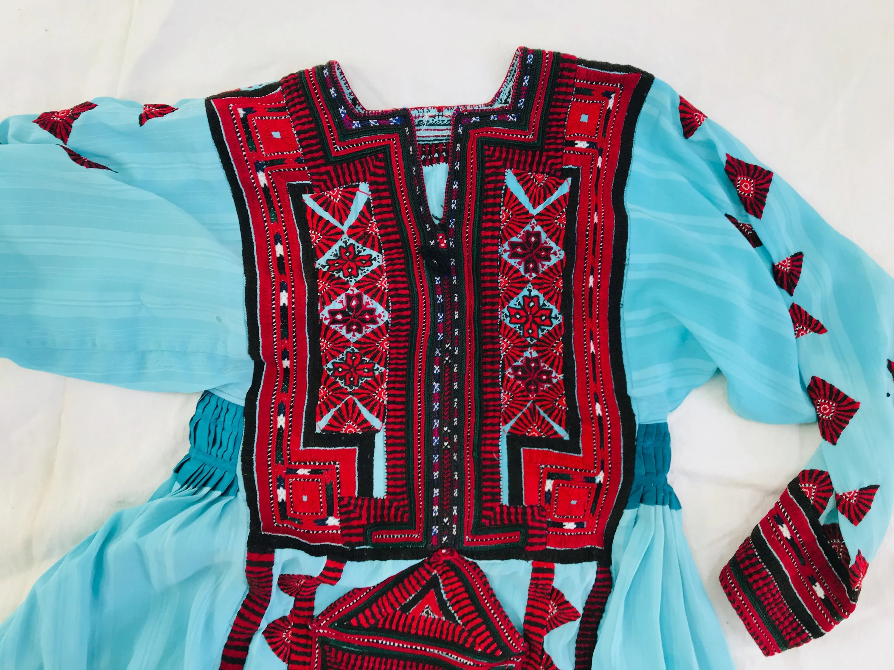 Vintage Balochi Hand-Embroidered Chiffon Dress. XS