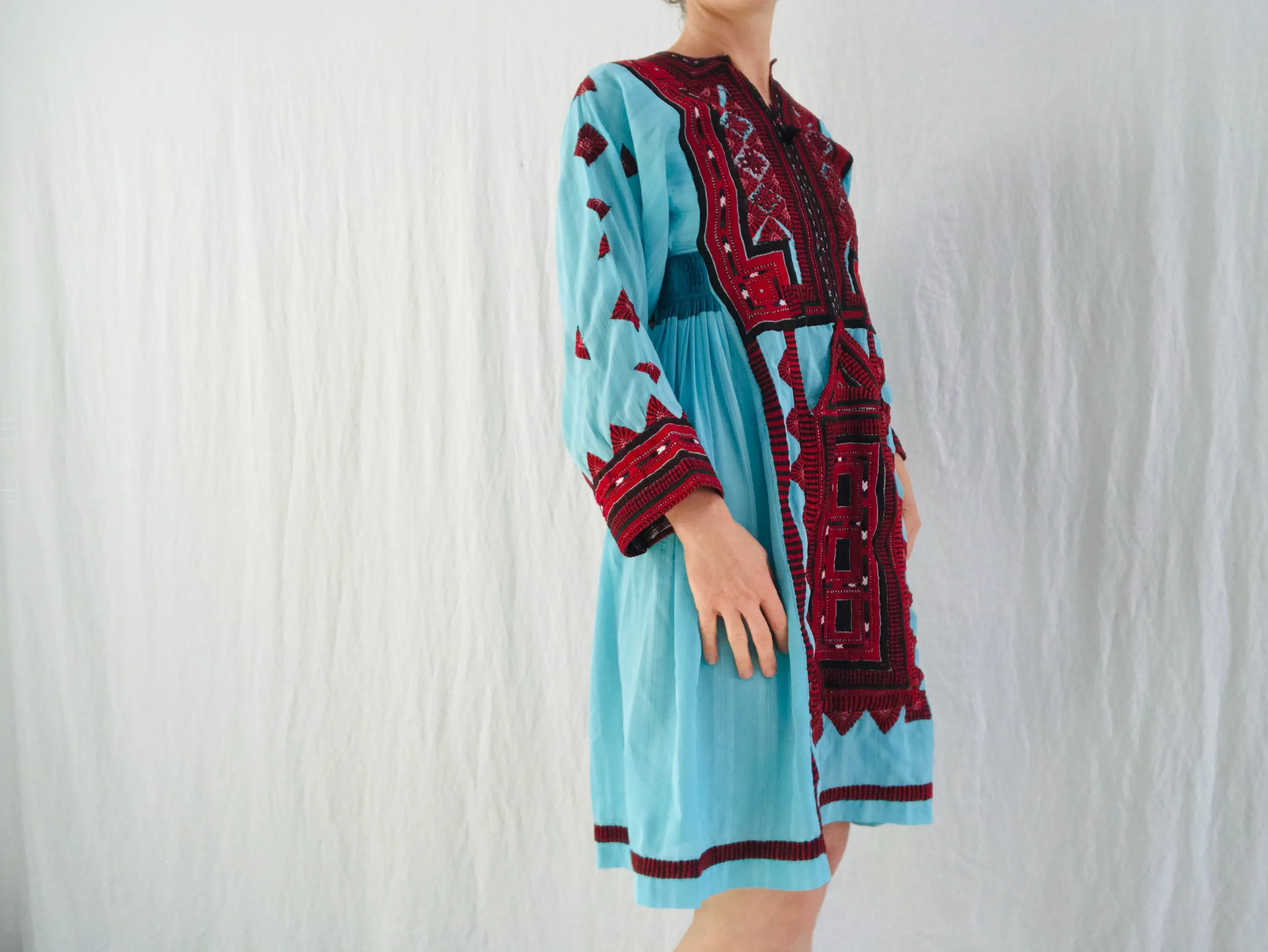 Vintage Balochi Hand-Embroidered Chiffon Dress. XS