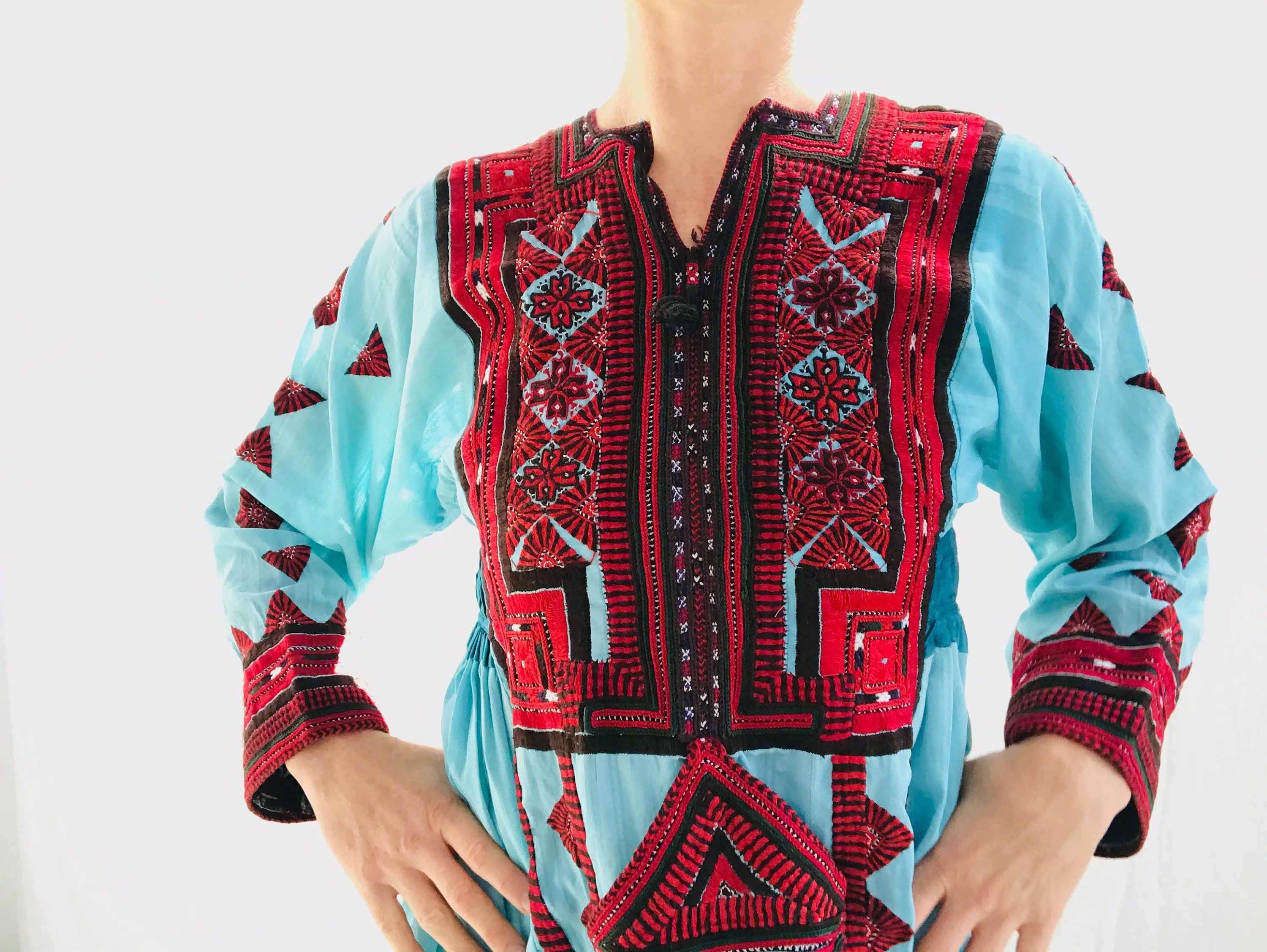 Vintage Balochi Hand-Embroidered Chiffon Dress. XS