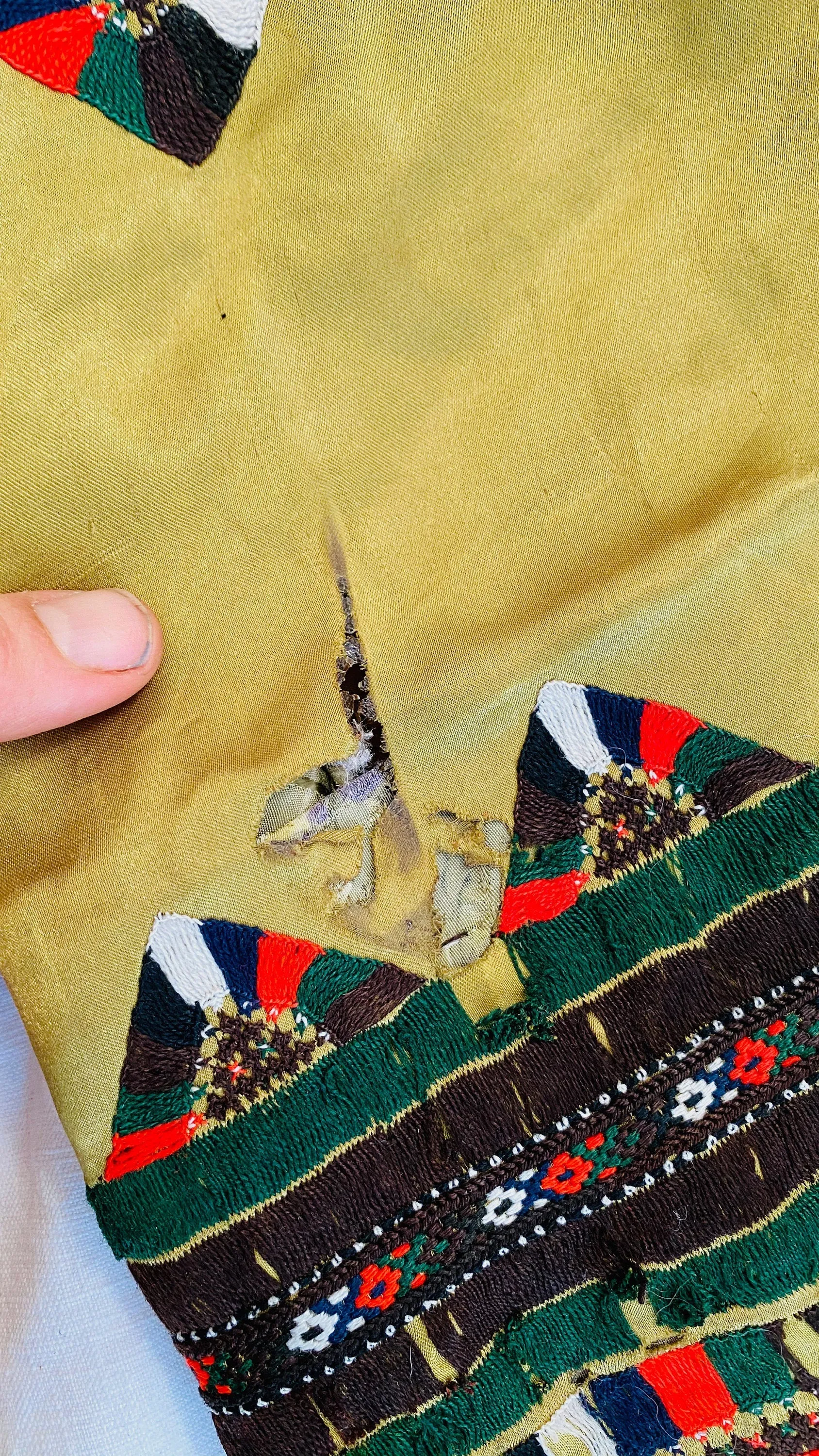 Vintage Balochi Hand-Embroidered Satin Dress. M-L