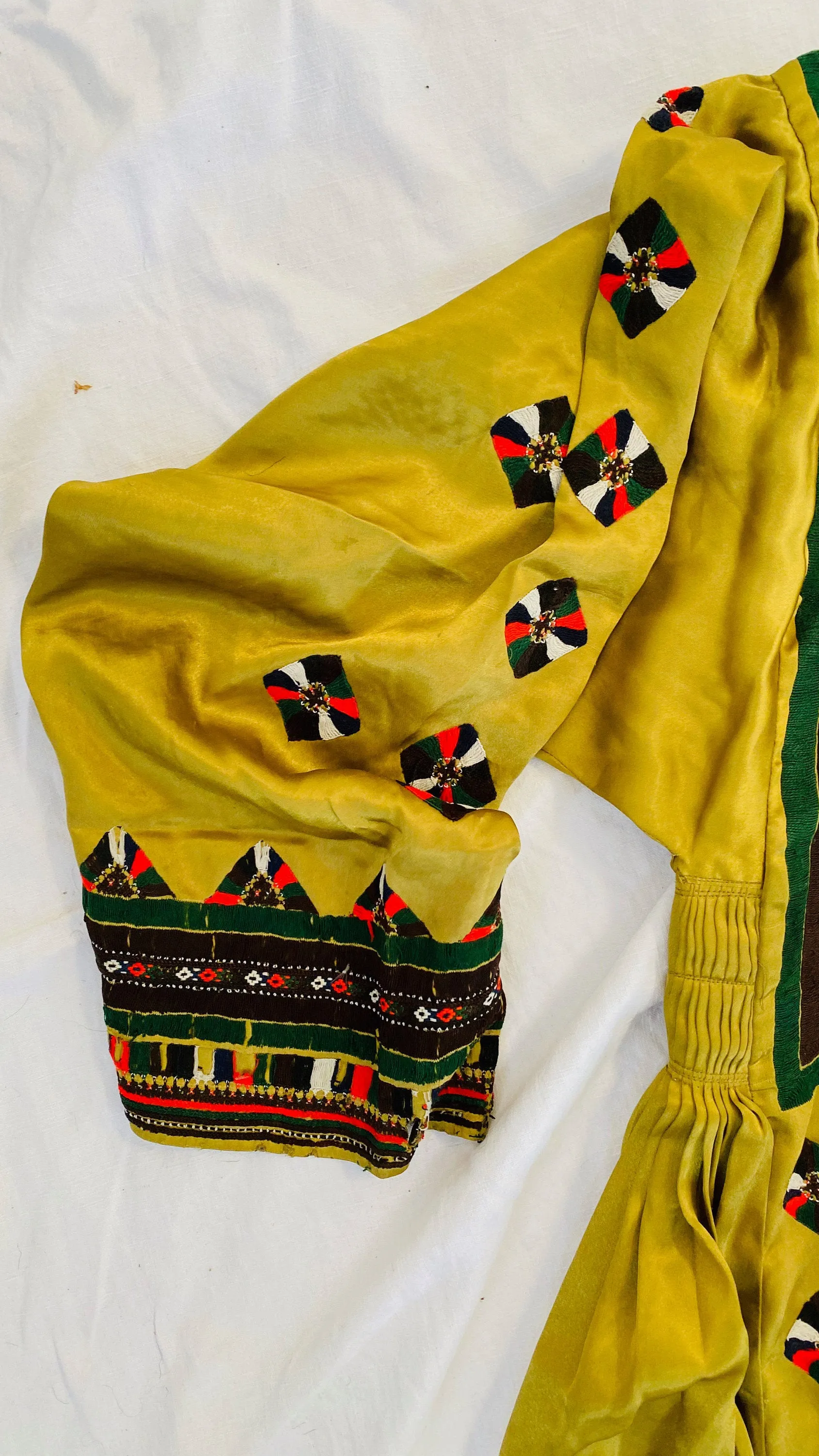 Vintage Balochi Hand-Embroidered Satin Dress. M-L