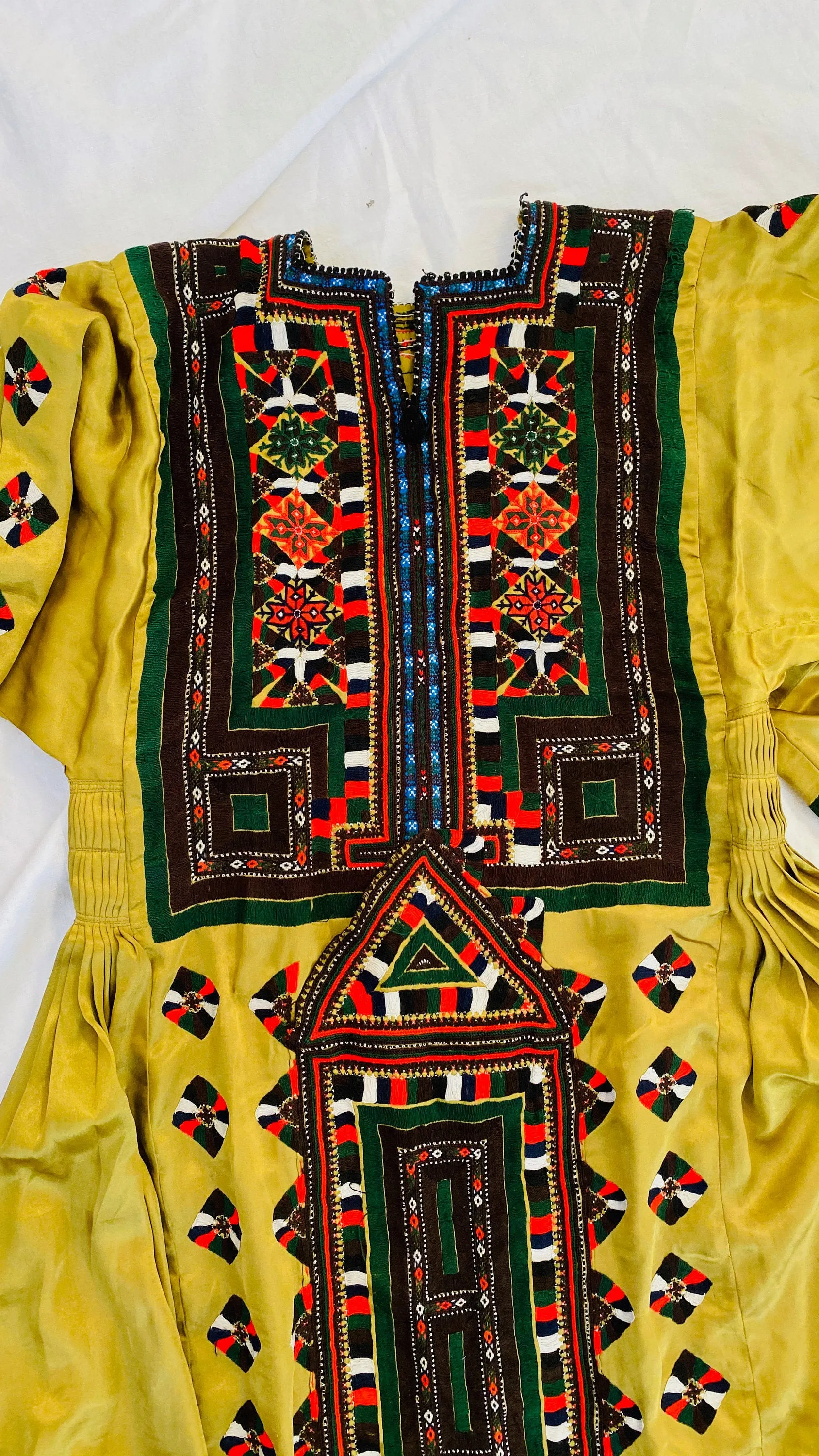 Vintage Balochi Hand-Embroidered Satin Dress. M-L